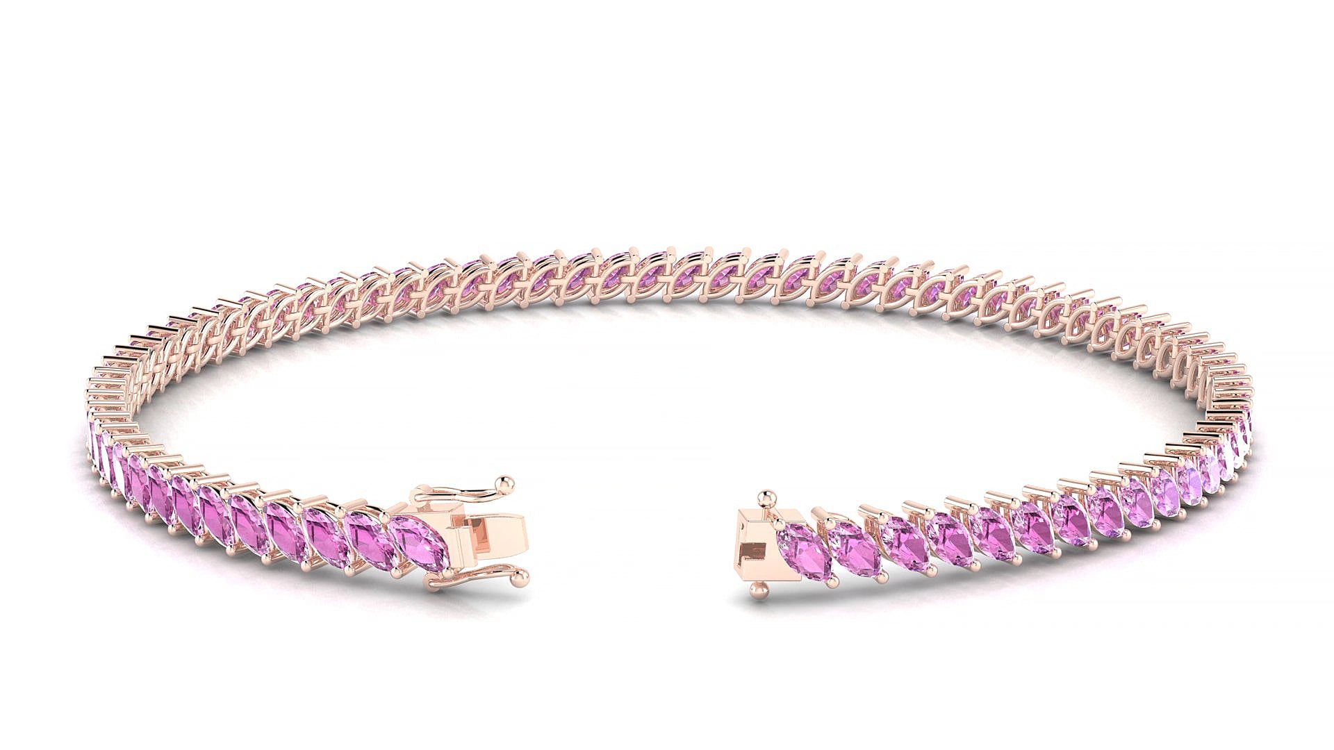 Venezia | 18k Rose Gold 4 x 2 mm Marquise Natural Pink Sapphire 20 cm Tennis Bracelet