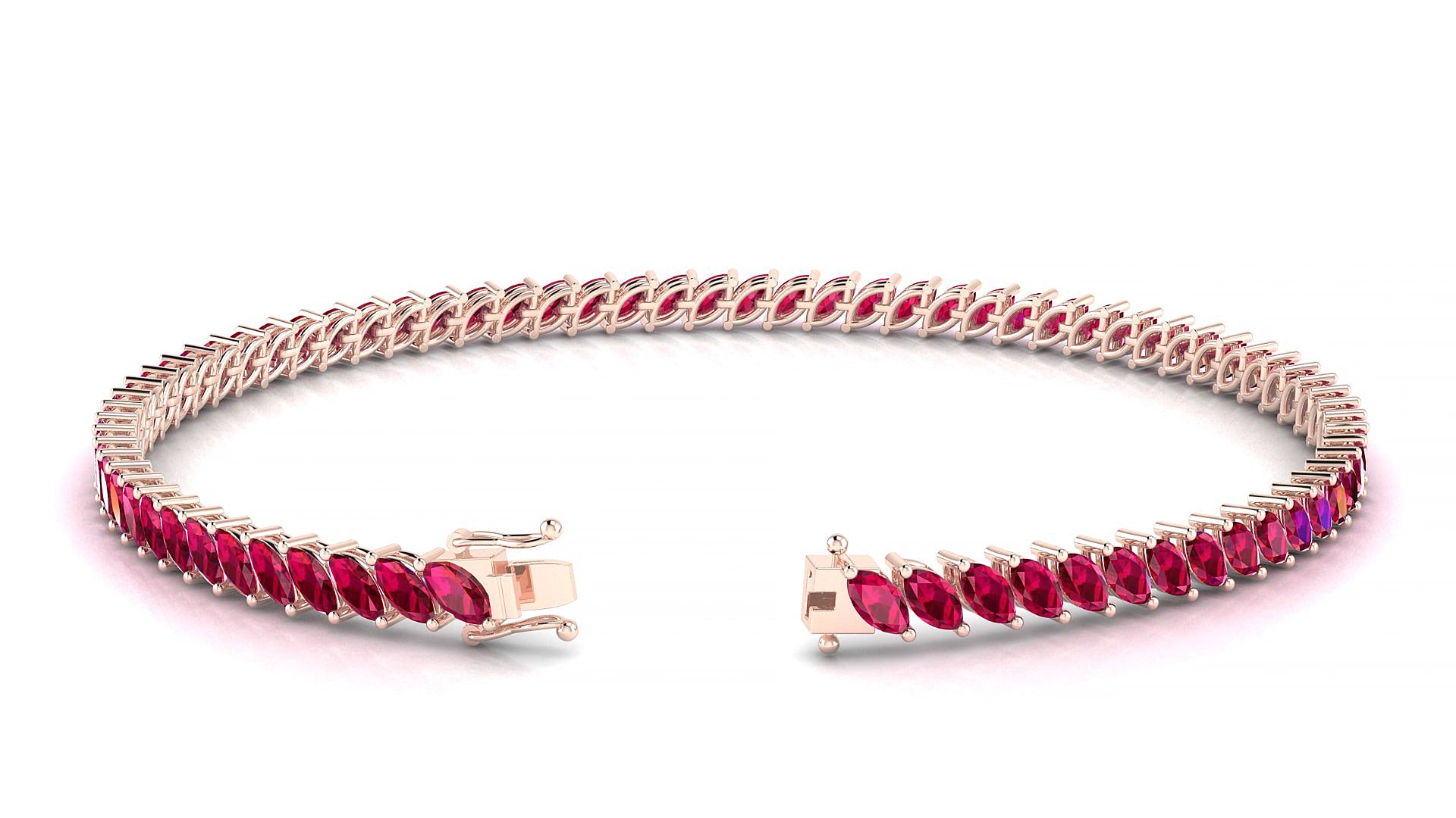 Venezia | 18k Rose Gold 4 x 2 mm Marquise Natural Ruby 15 cm Tennis Bracelet