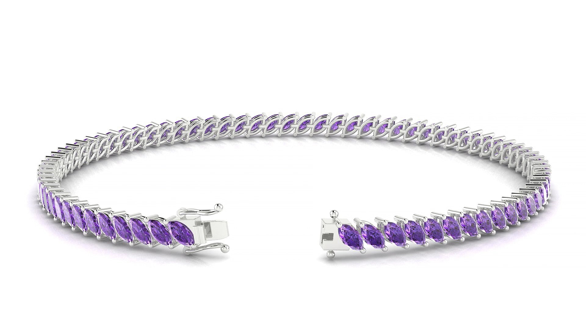 Venezia | 18k White Gold 4 x 2 mm Marquise Natural Amethyst 18 cm Tennis Bracelet