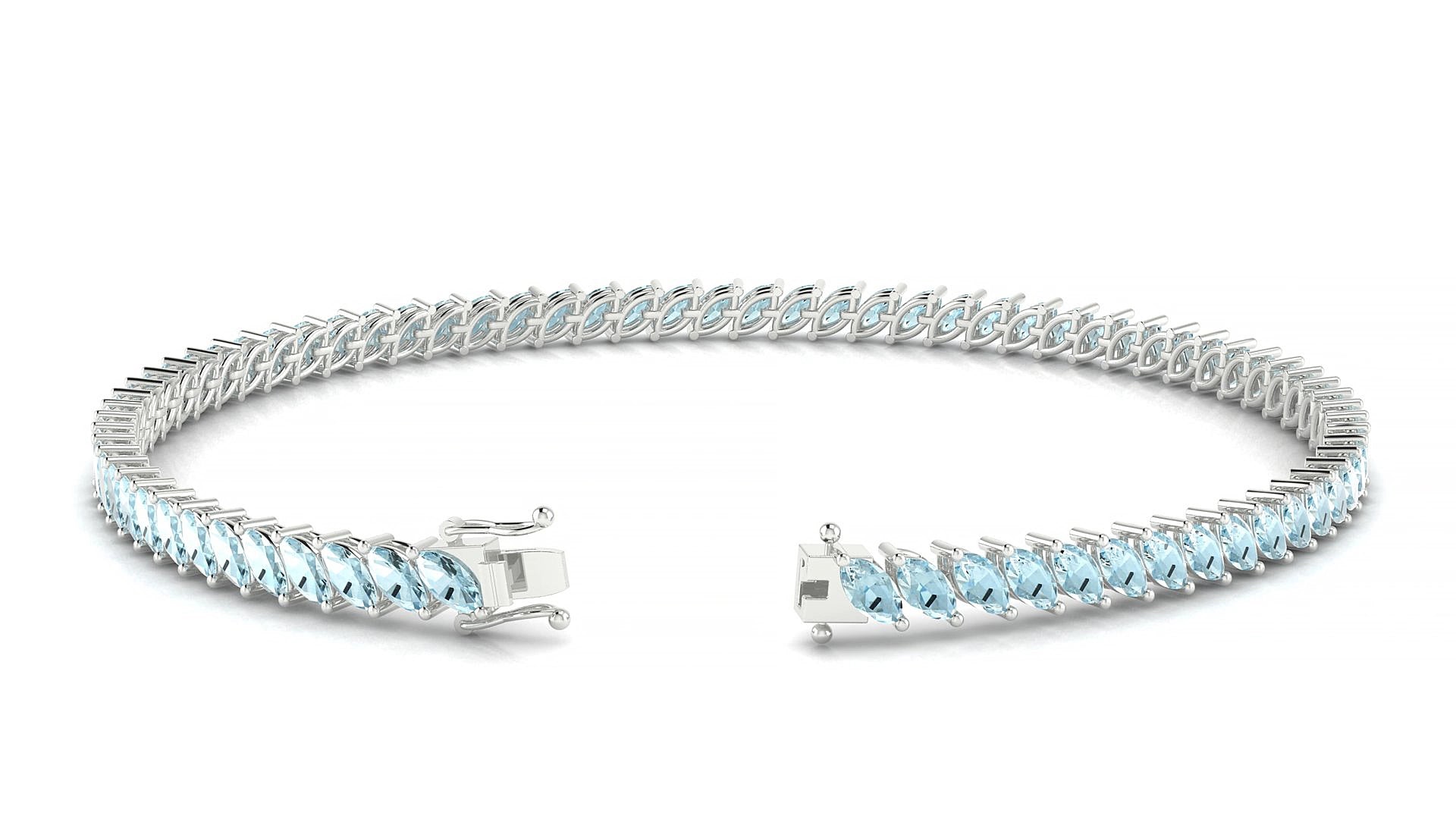 Venezia | 18k White Gold 4 x 2 mm Marquise Natural Aquamarine 15 cm Tennis Bracelet