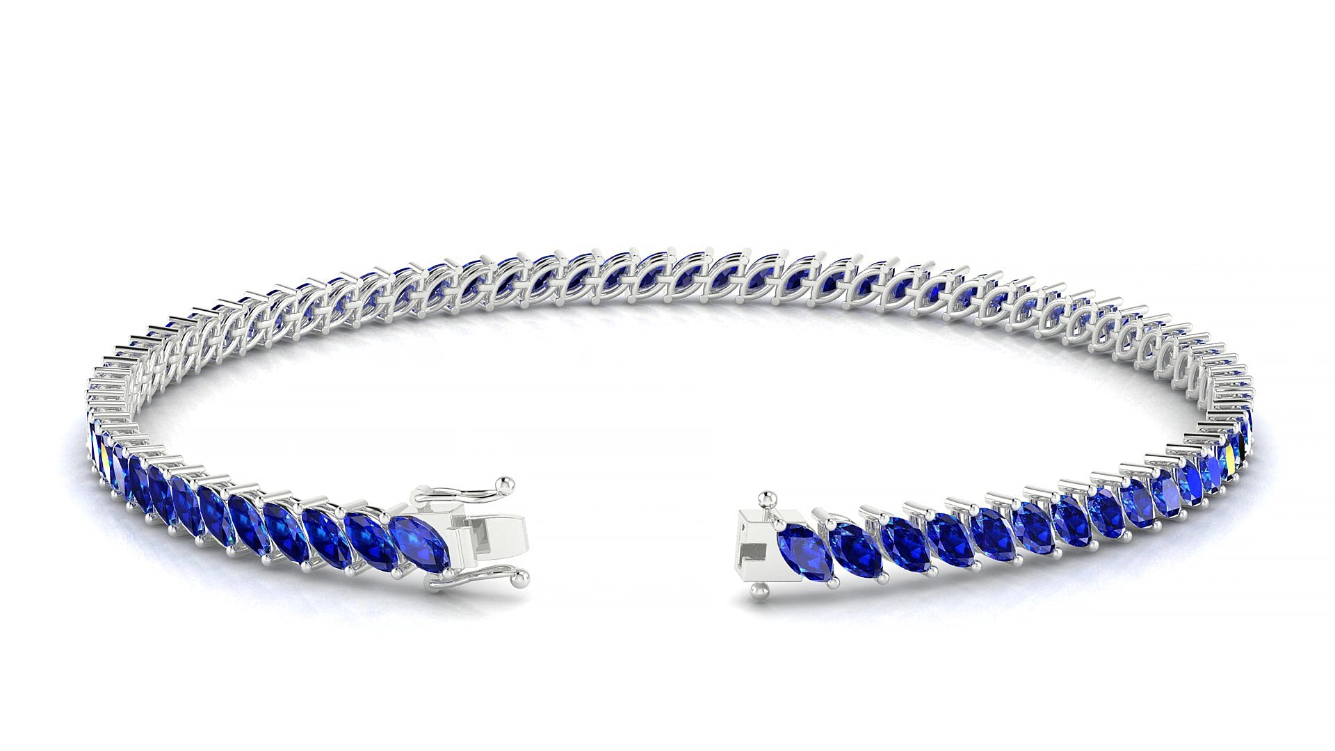 Venezia | 18k White Gold 4 x 2 mm Marquise Natural Sapphire 20 cm Tennis Bracelet