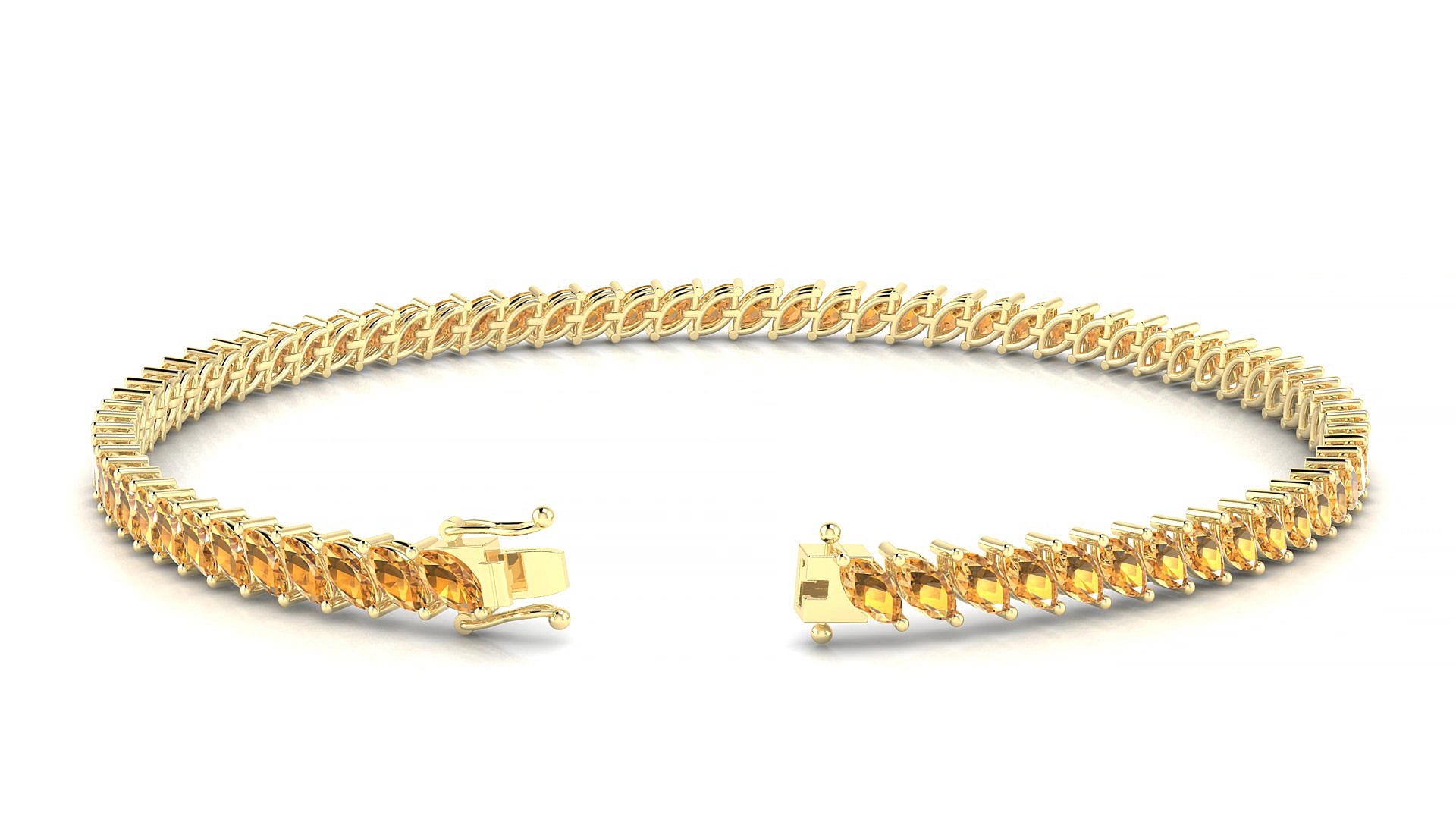 Venezia | 18k Yellow Gold 4 x 2 mm Marquise Natural Citrine 19 cm Tennis Bracelet