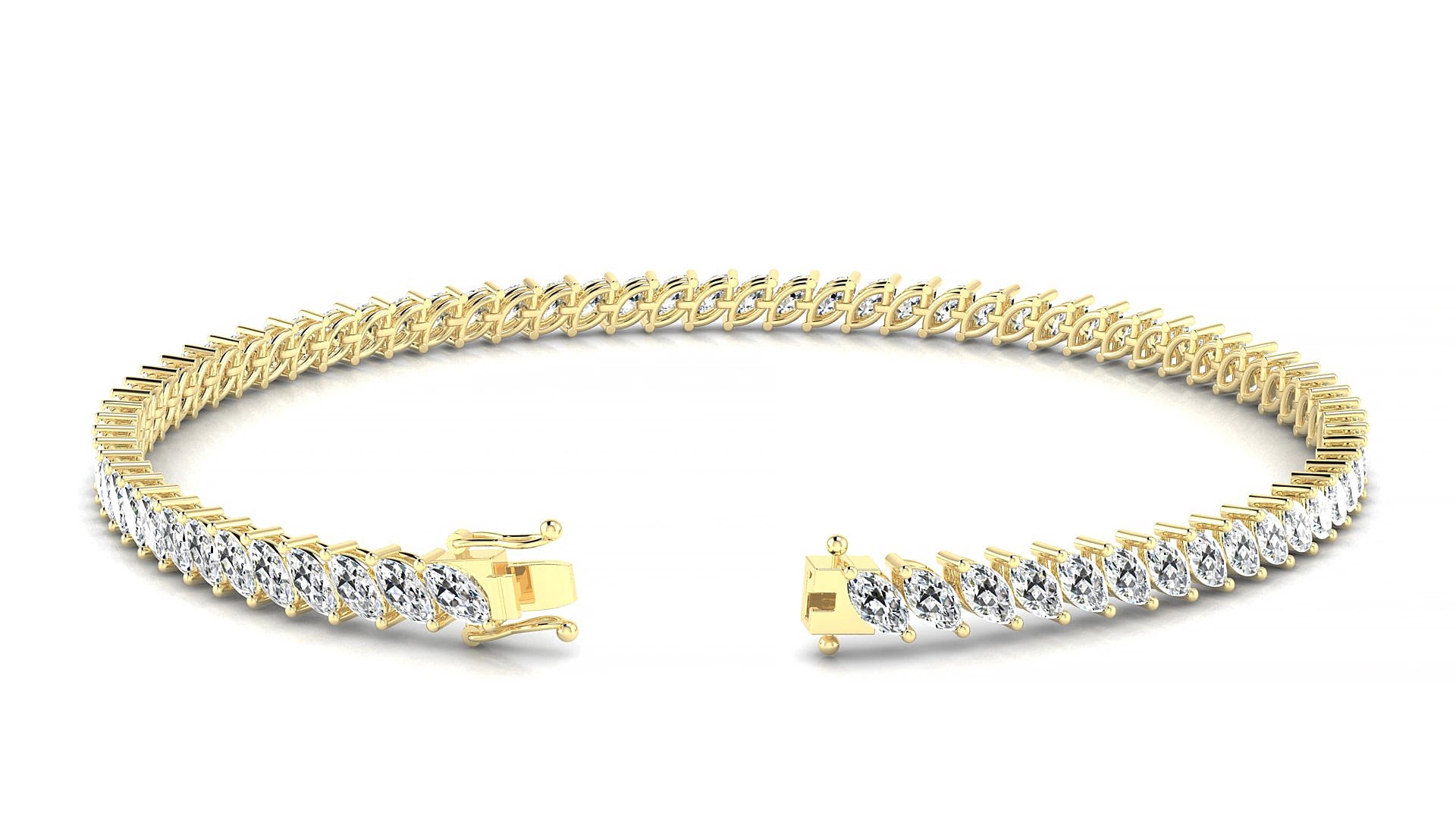 Venezia | 18k Yellow Gold 4 x 2 mm Marquise Natural Diamond 19 cm Tennis Bracelet