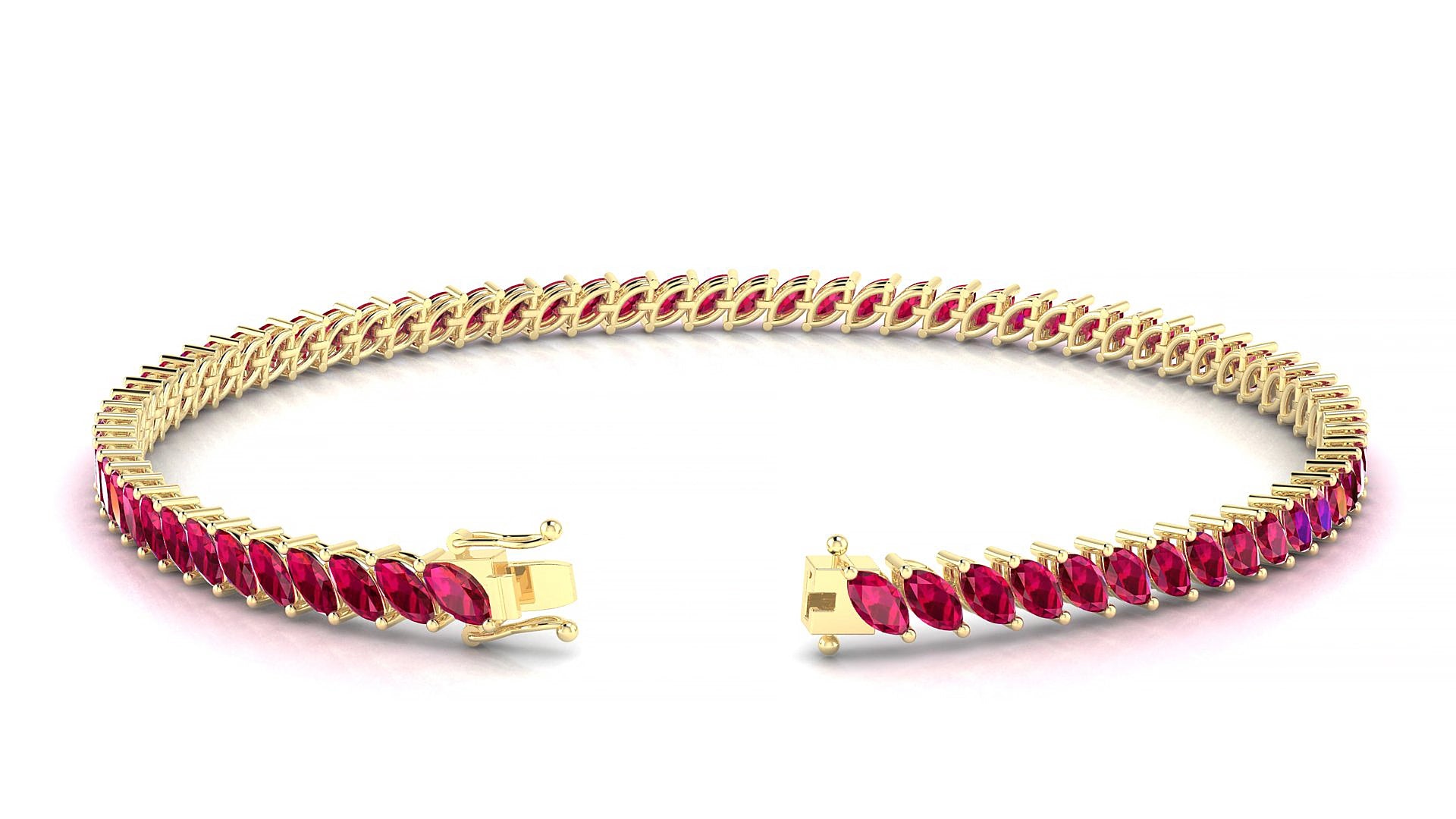 Venezia | 18k Yellow Gold 4 x 2 mm Marquise Natural Ruby 18 cm Tennis Bracelet