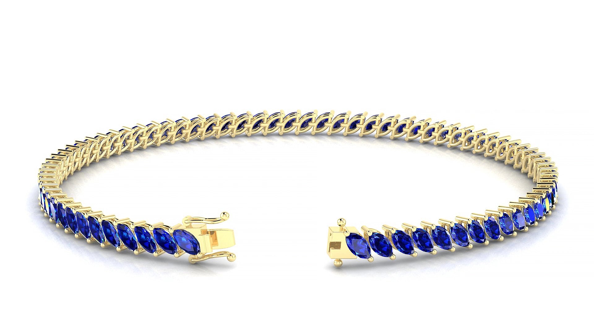 Venezia | 18k Yellow Gold 4 x 2 mm Marquise Natural Sapphire 17 cm Tennis Bracelet