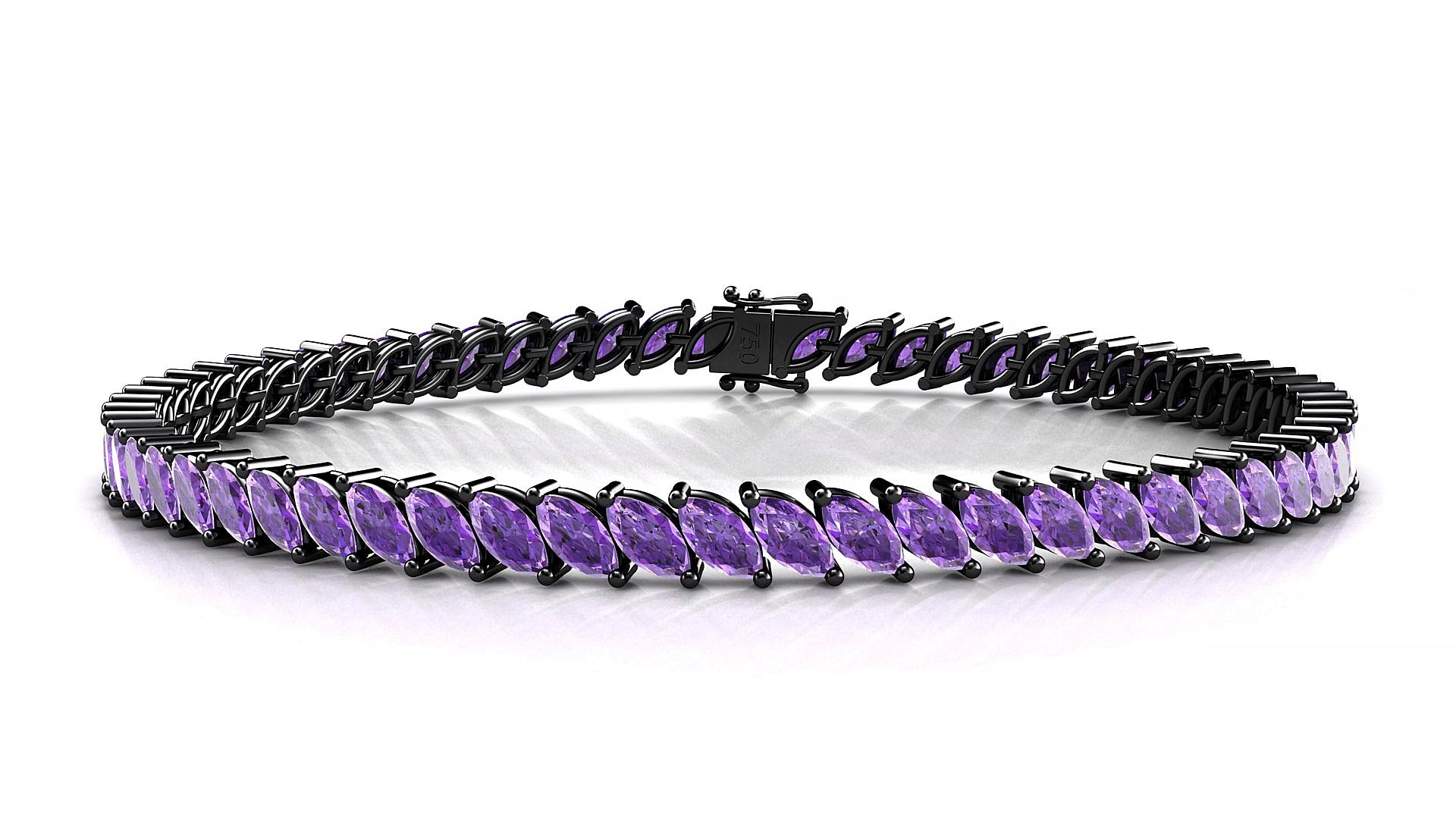 Venezia | 18k Black Gold 5 x 2.5 mm Marquise Natural Amethyst 18 cm Tennis Bracelet