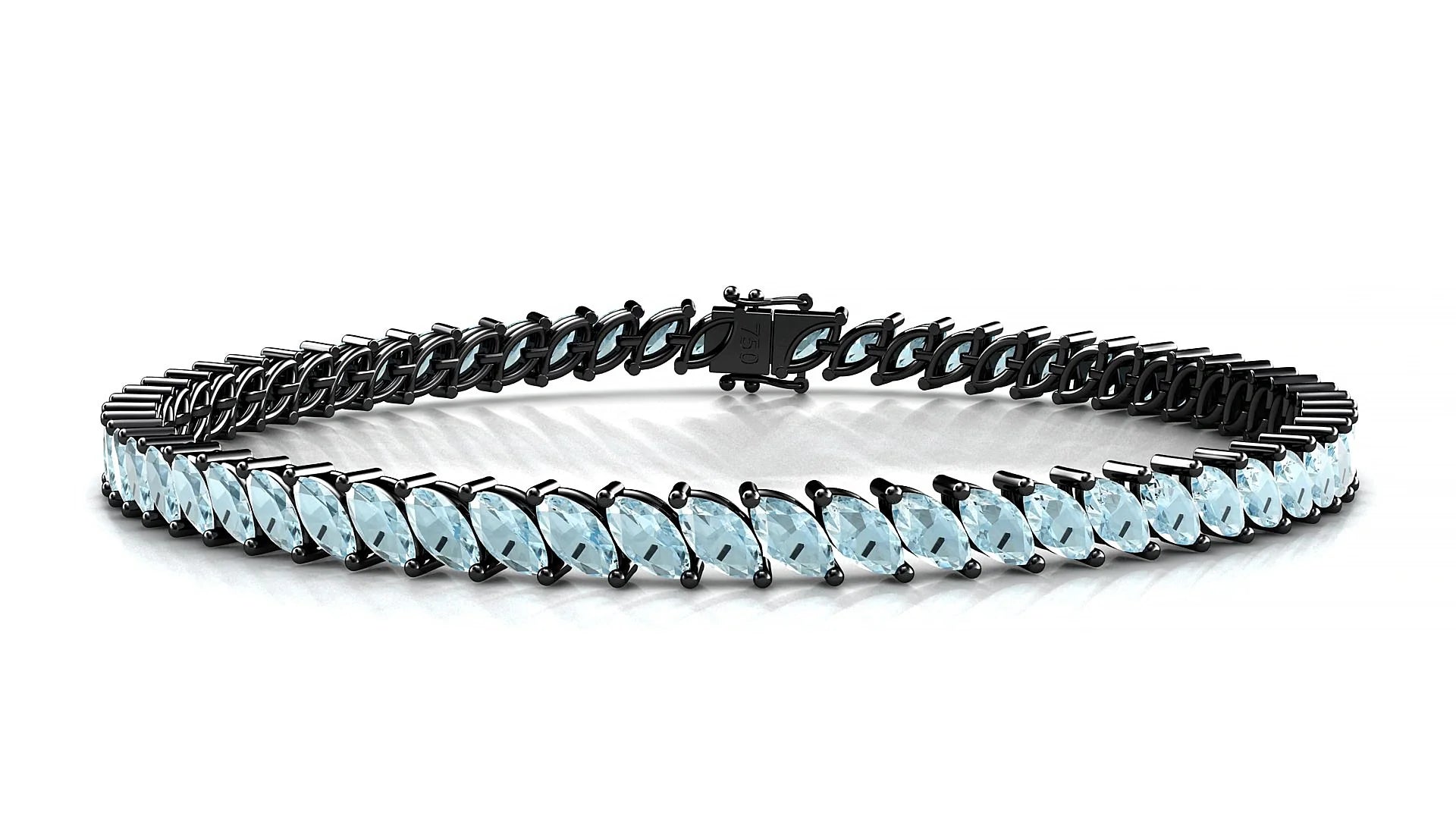 Venezia | 18k Black Gold 5 x 2.5 mm Marquise Natural Aquamarine Tennis Bracelet
