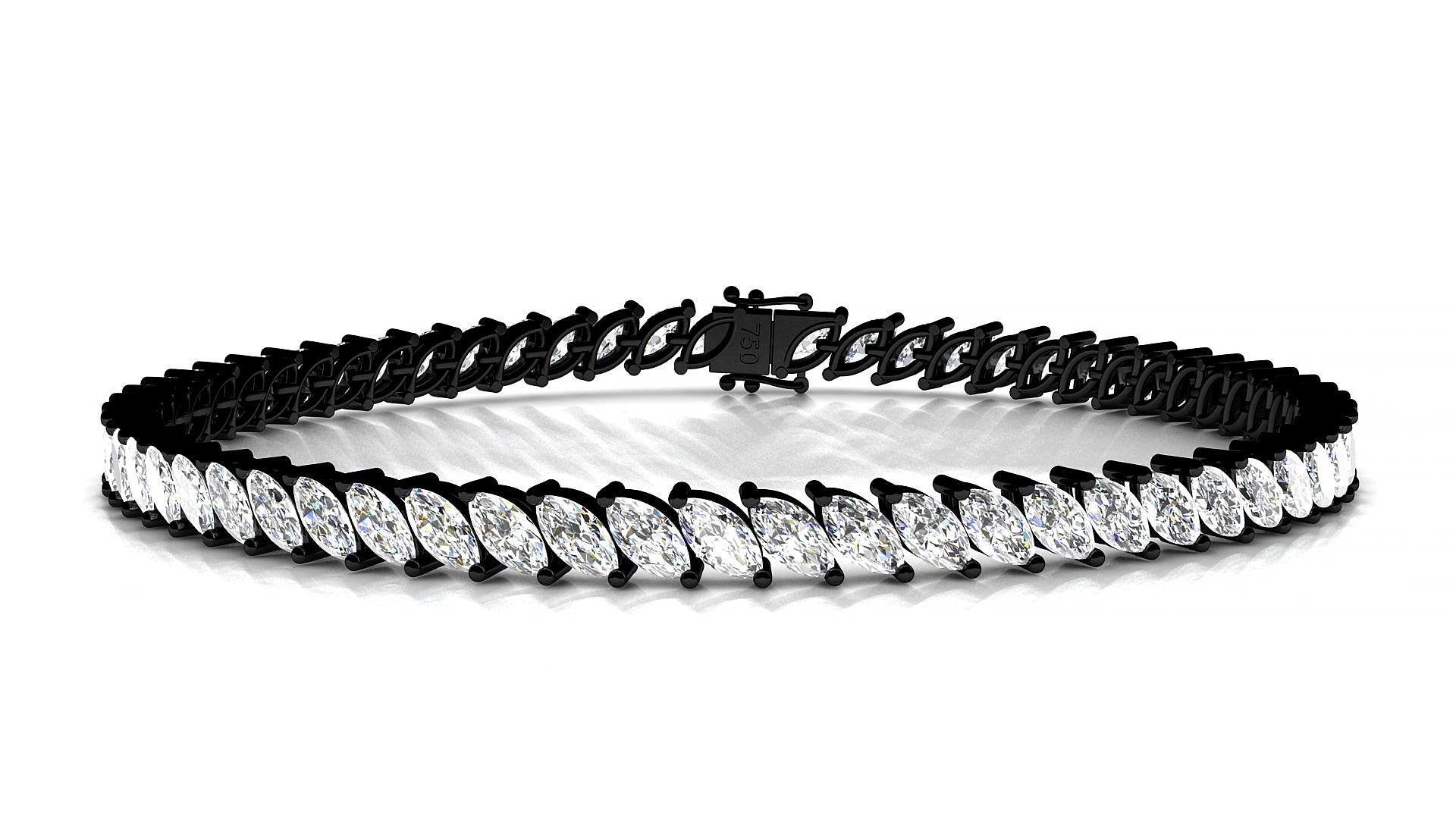 Venezia | 18k Black Gold 5 x 2.5 mm Marquise Natural Diamond 20 cm Tennis Bracelet