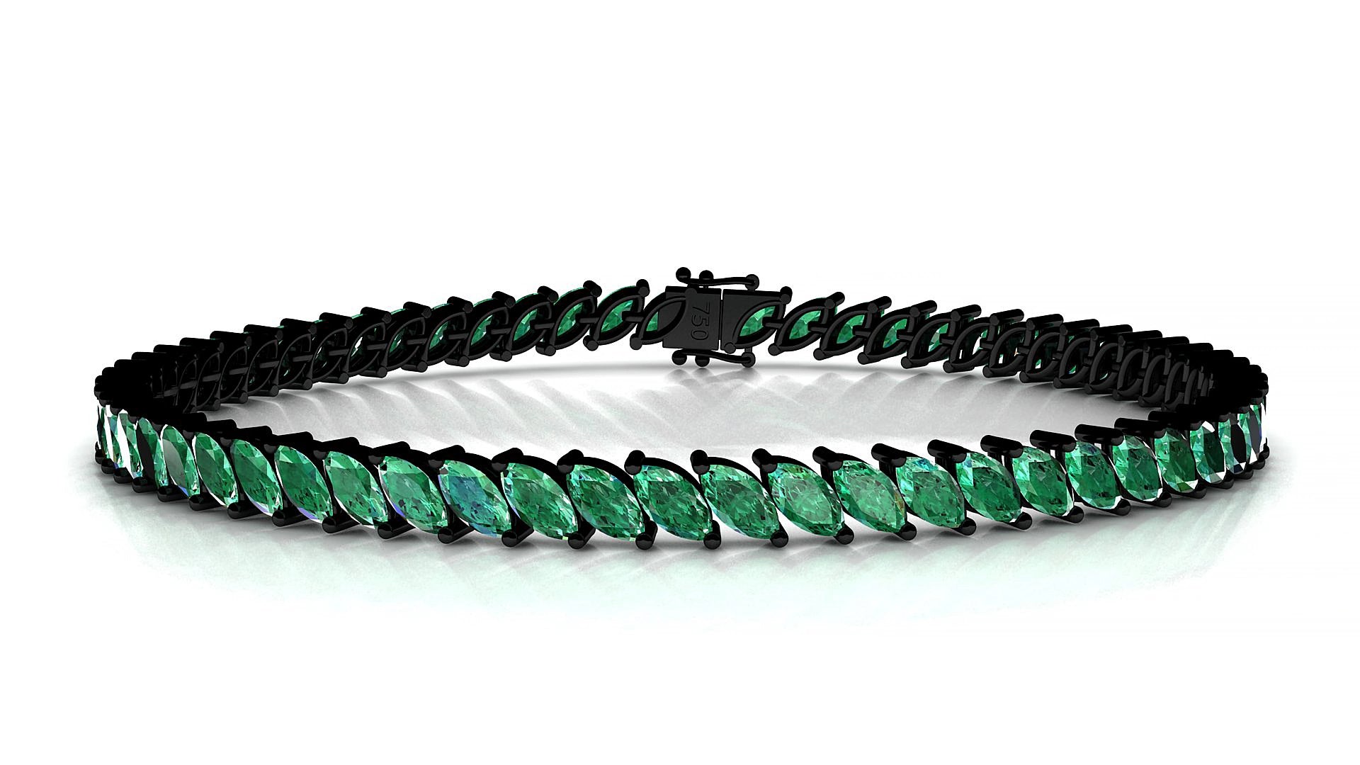 Venezia | 18k Black Gold 5 x 2.5 mm Marquise Natural Emerald 15 cm Tennis Bracelet