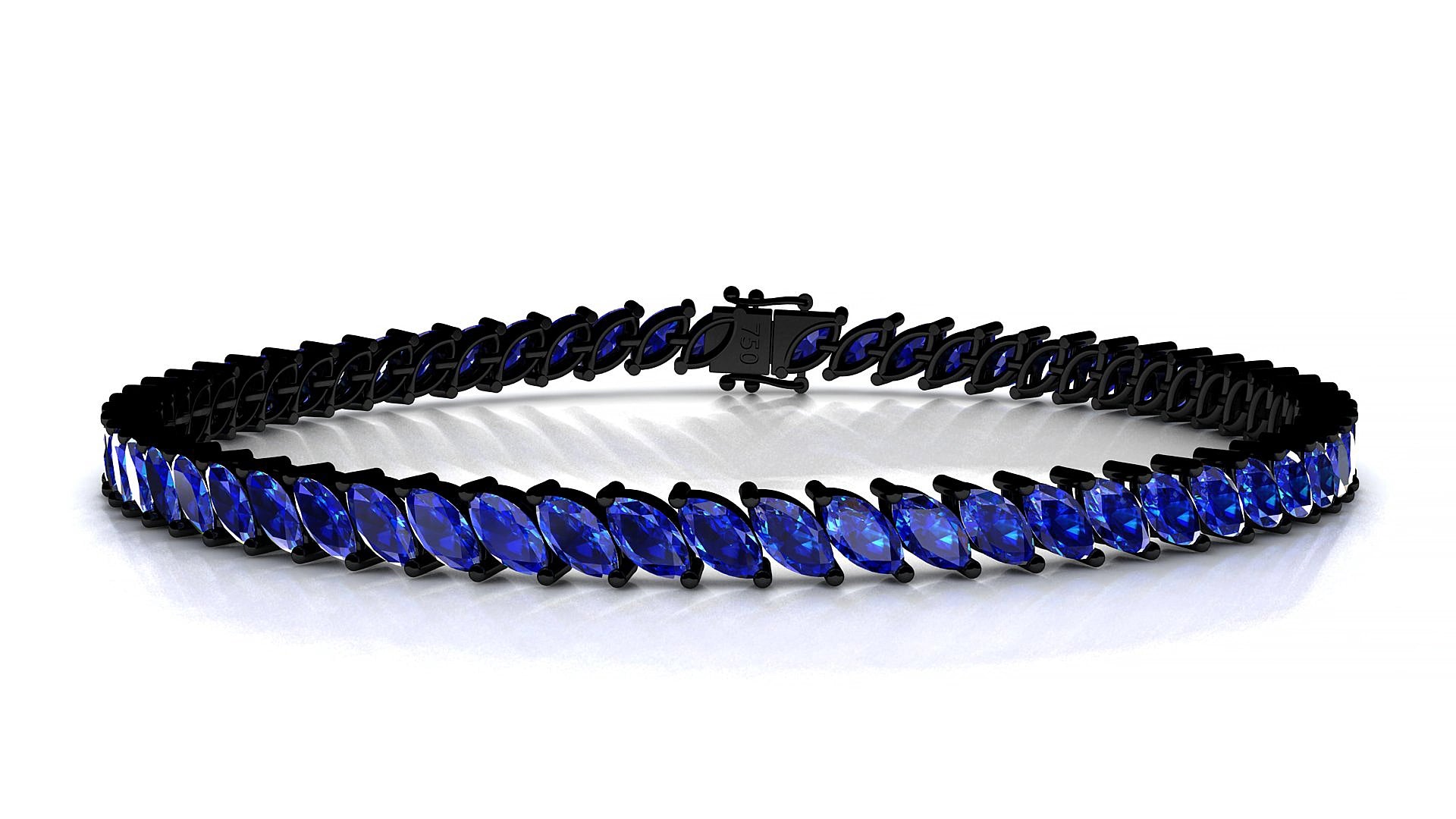 Venezia | 18k Black Gold 5 x 2.5 mm Marquise Natural Sapphire 15 cm Tennis Bracelet