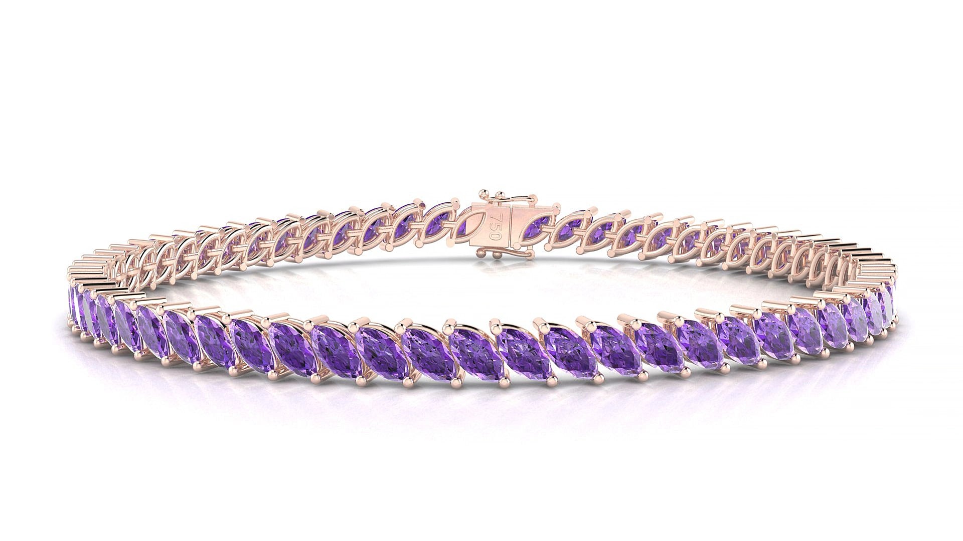 Venezia | 18k Rose Gold 5 x 2.5 mm Marquise Natural Amethyst 17 cm Tennis Bracelet