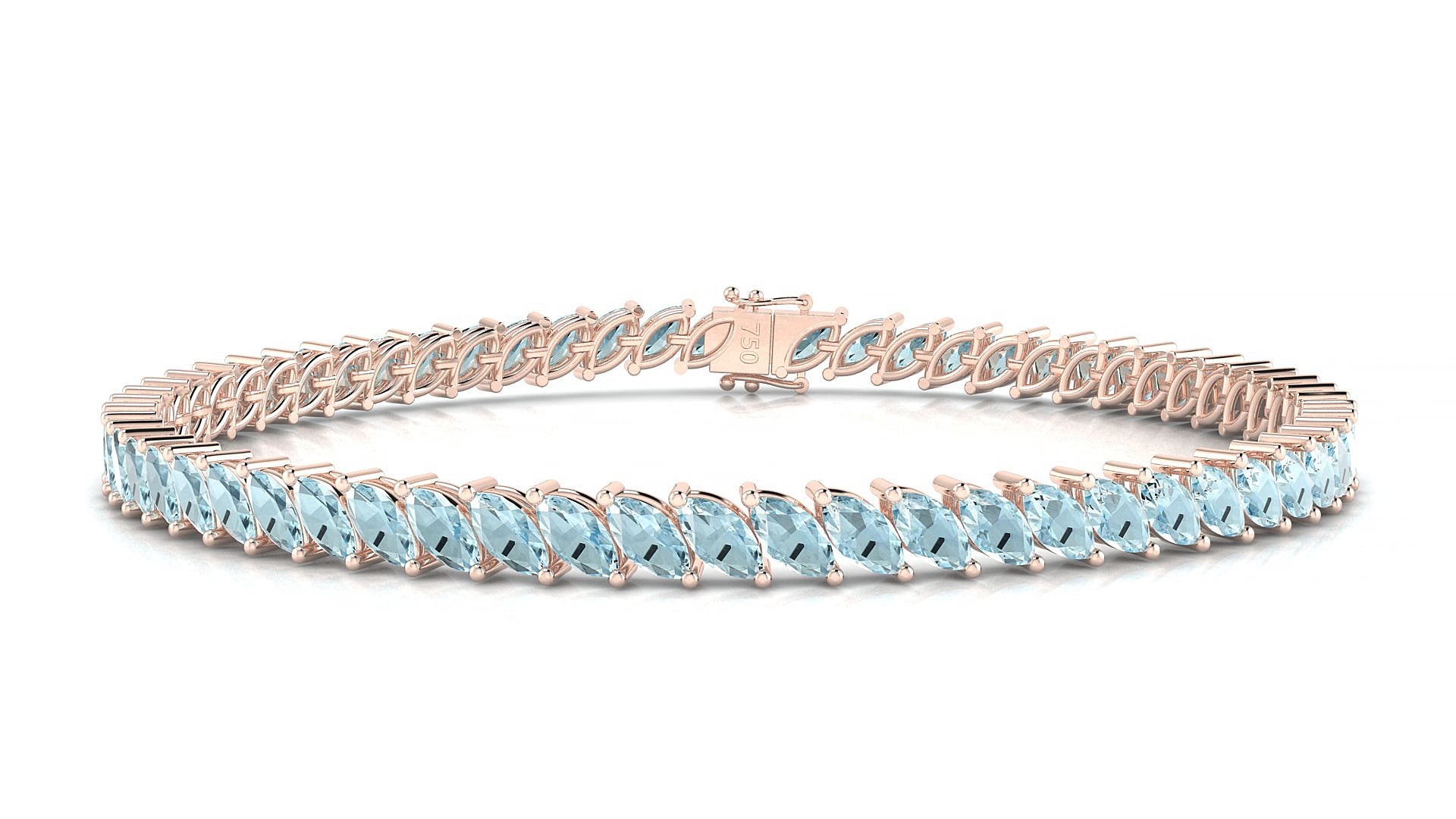 Venezia | 18k Rose Gold 5 x 2.5 mm Marquise Natural Aquamarine 15 cm Tennis Bracelet