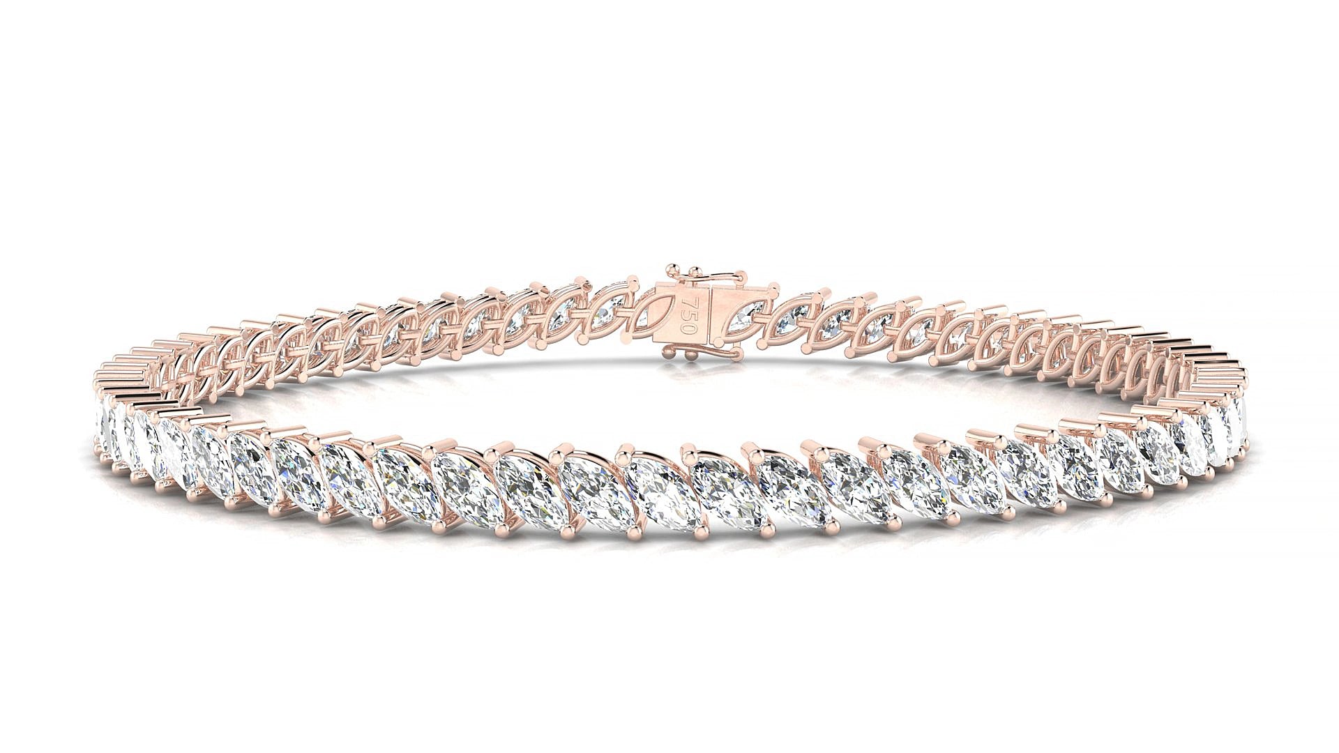 Venezia | 18k Rose Gold 5 x 2.5 mm Marquise Natural Diamond 19 cm Tennis Bracelet