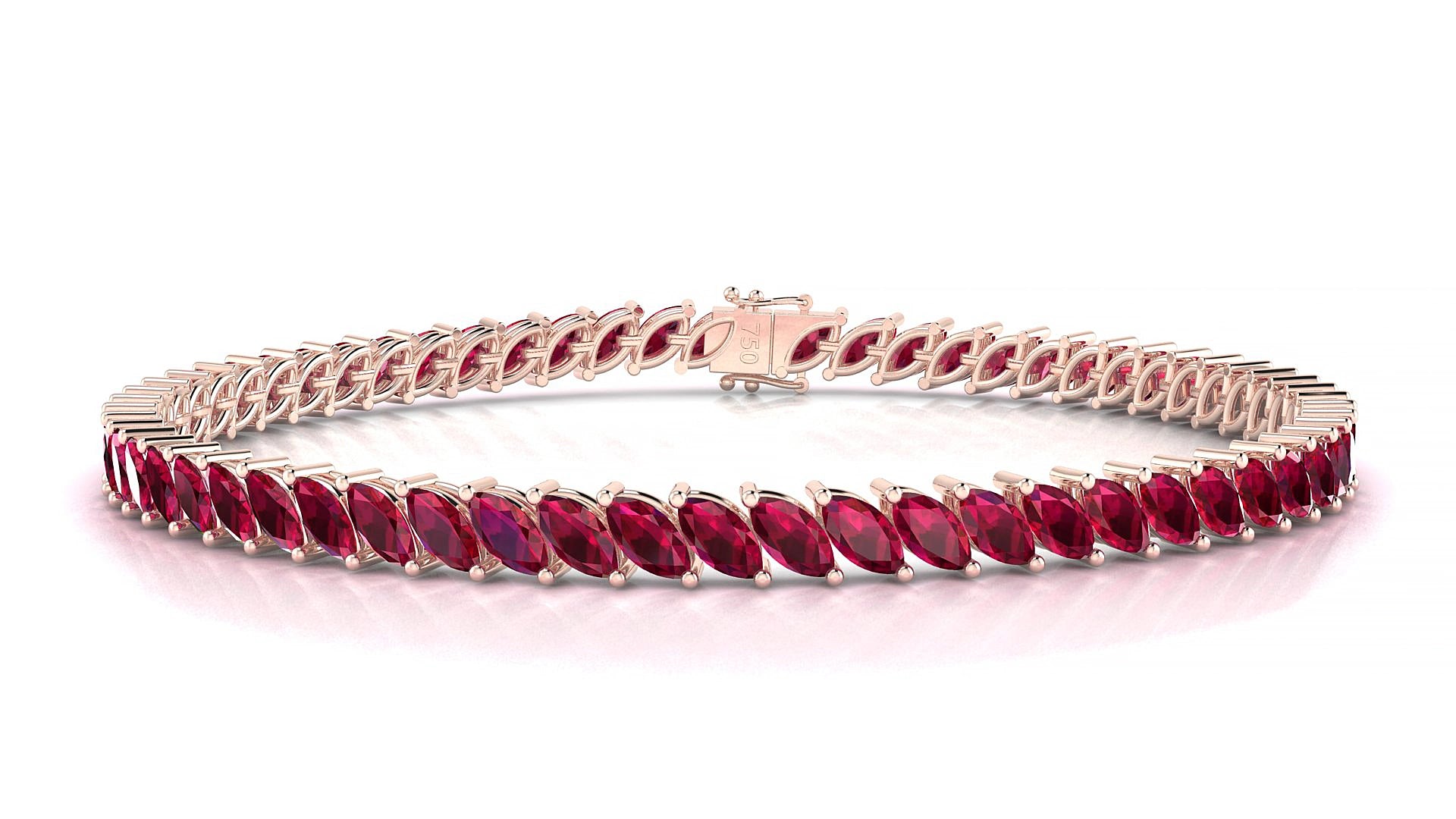 Venezia | 18k Rose Gold 5 x 2.5 mm Marquise Natural Ruby 17 cm Tennis Bracelet