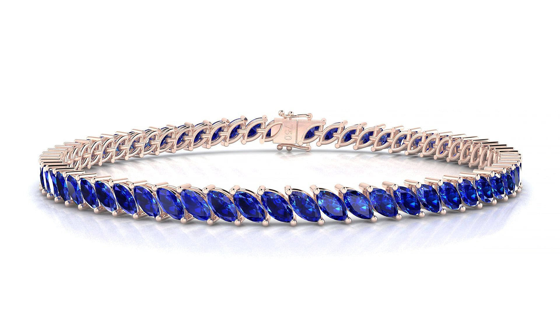 Venezia | 18k Rose Gold 5 x 2.5 mm Marquise Natural Sapphire 16 cm Tennis Bracelet