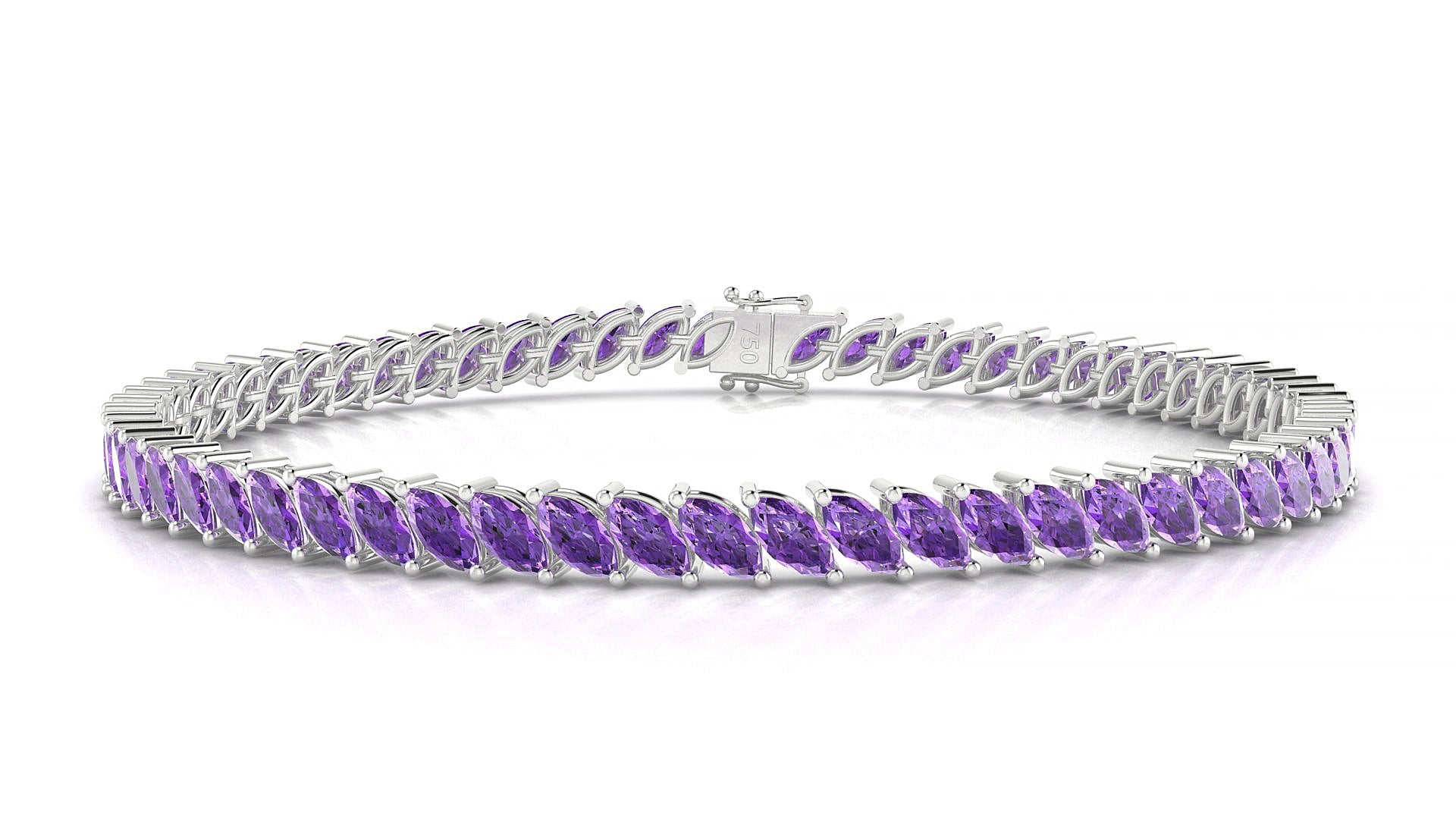 Venezia | 18k White Gold 5 x 2.5 mm Marquise Natural Amethyst 15 cm Tennis Bracelet