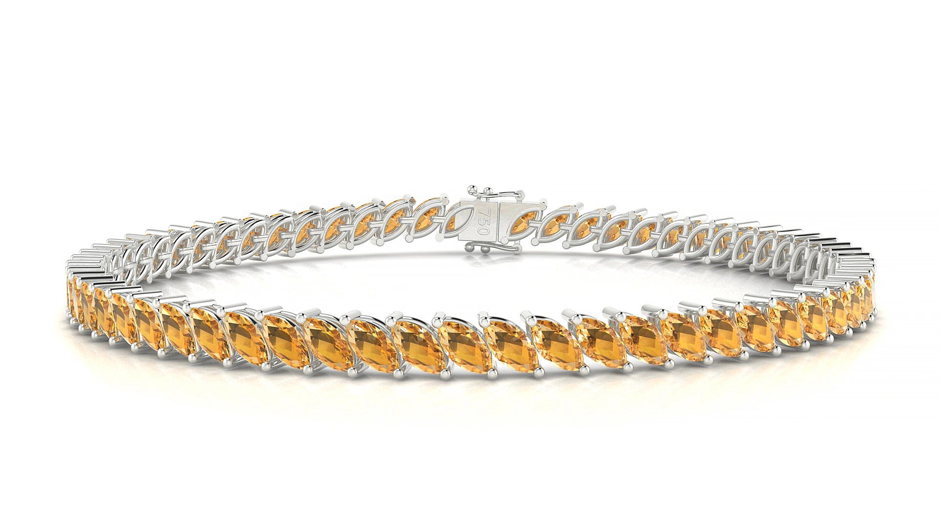 Venezia | 18k White Gold 5 x 2.5 mm Marquise Natural Citrine 18 cm Tennis Bracelet