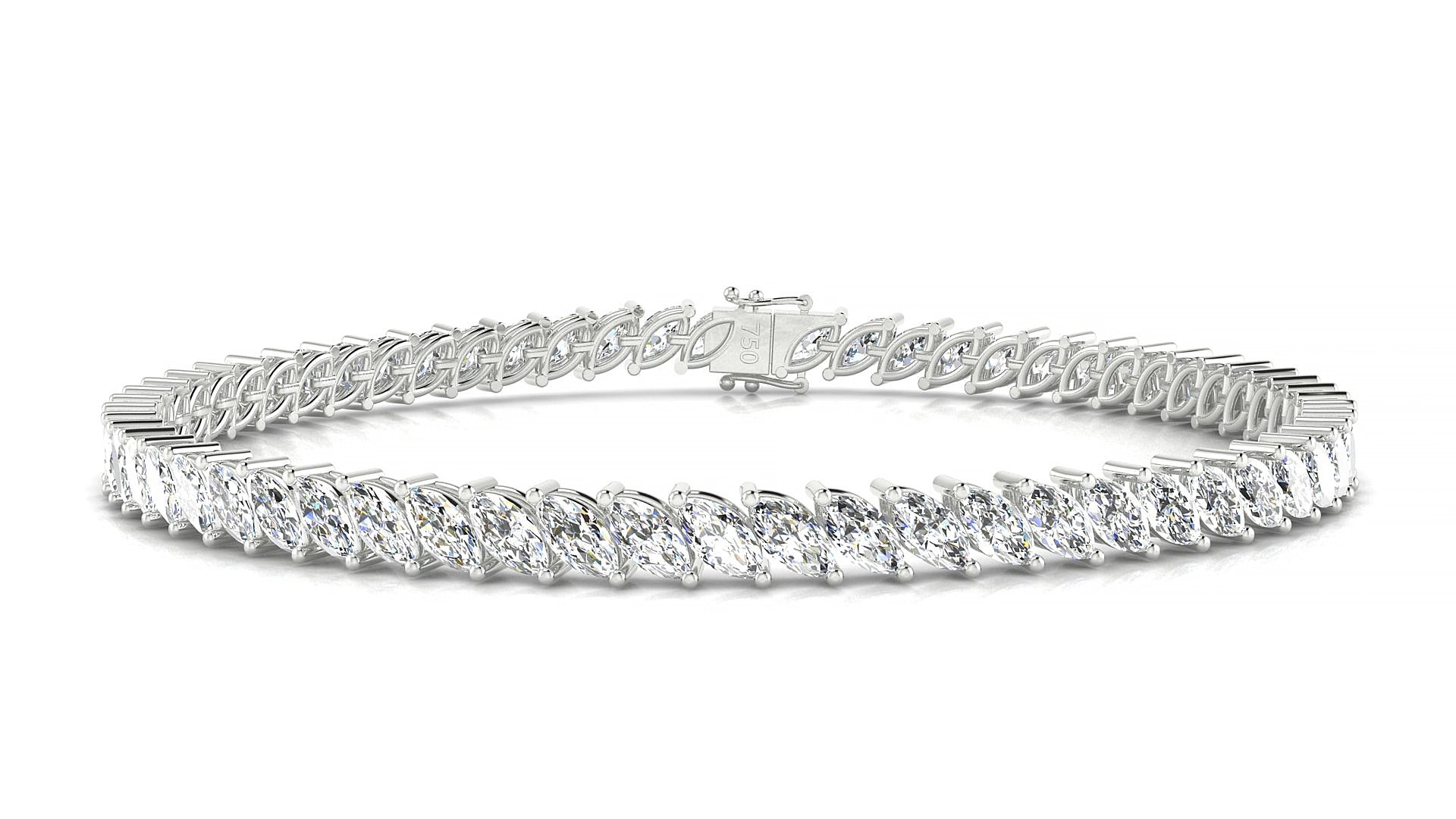 Venezia | 18k White Gold 5 x 2.5 mm Marquise Natural Diamond 20 cm Tennis Bracelet