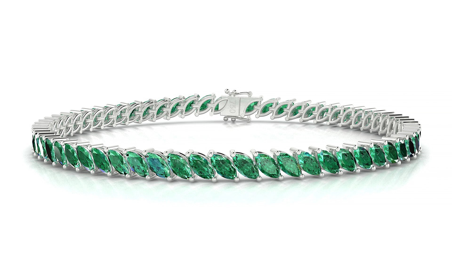 Venezia | 18k White Gold 5 x 2.5 mm Marquise Natural Emerald 15 cm Tennis Bracelet