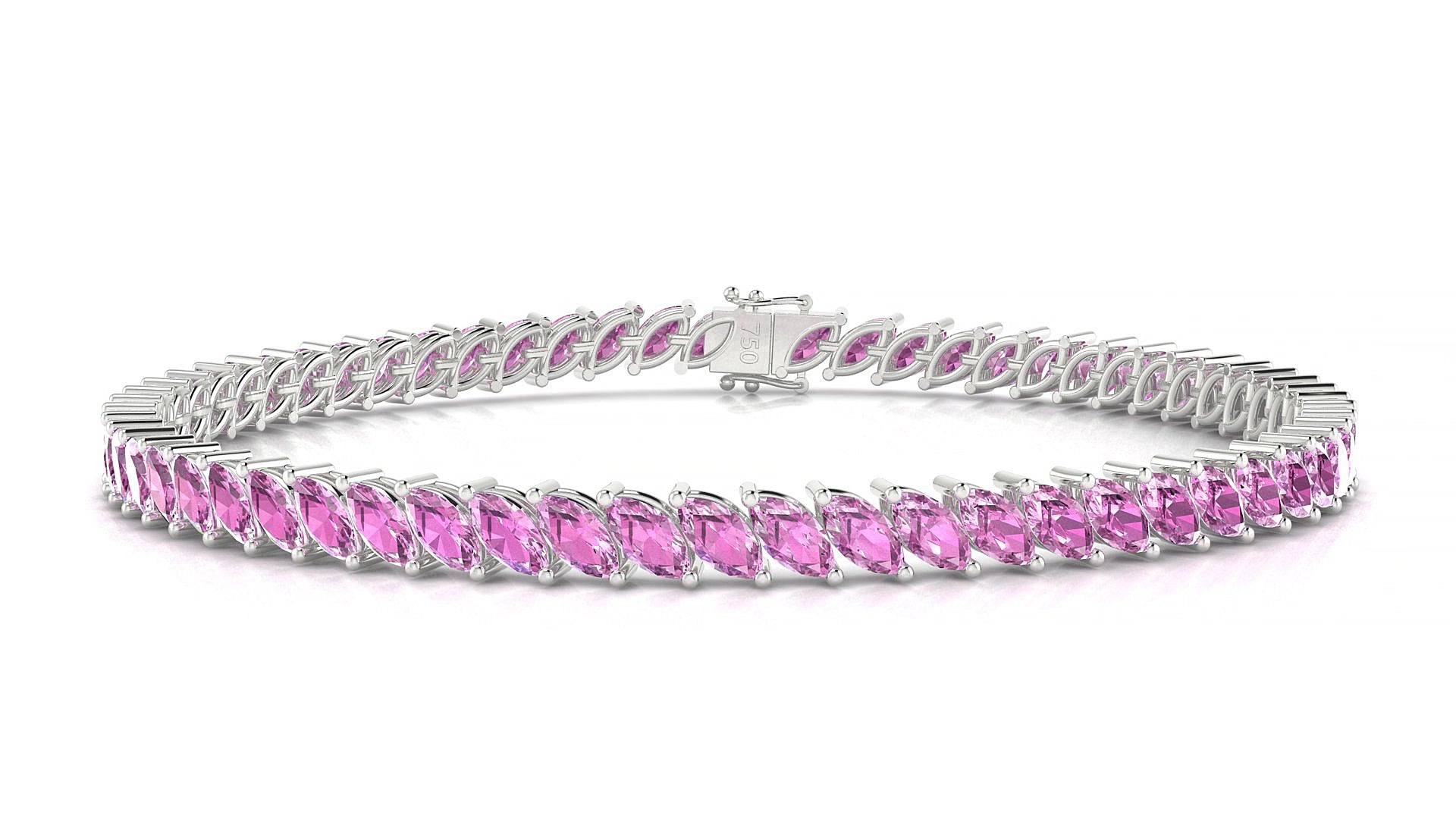 Venezia | 18k White Gold 5 x 2.5 mm Marquise Natural Pink Sapphire 20 cm Tennis Bracelet