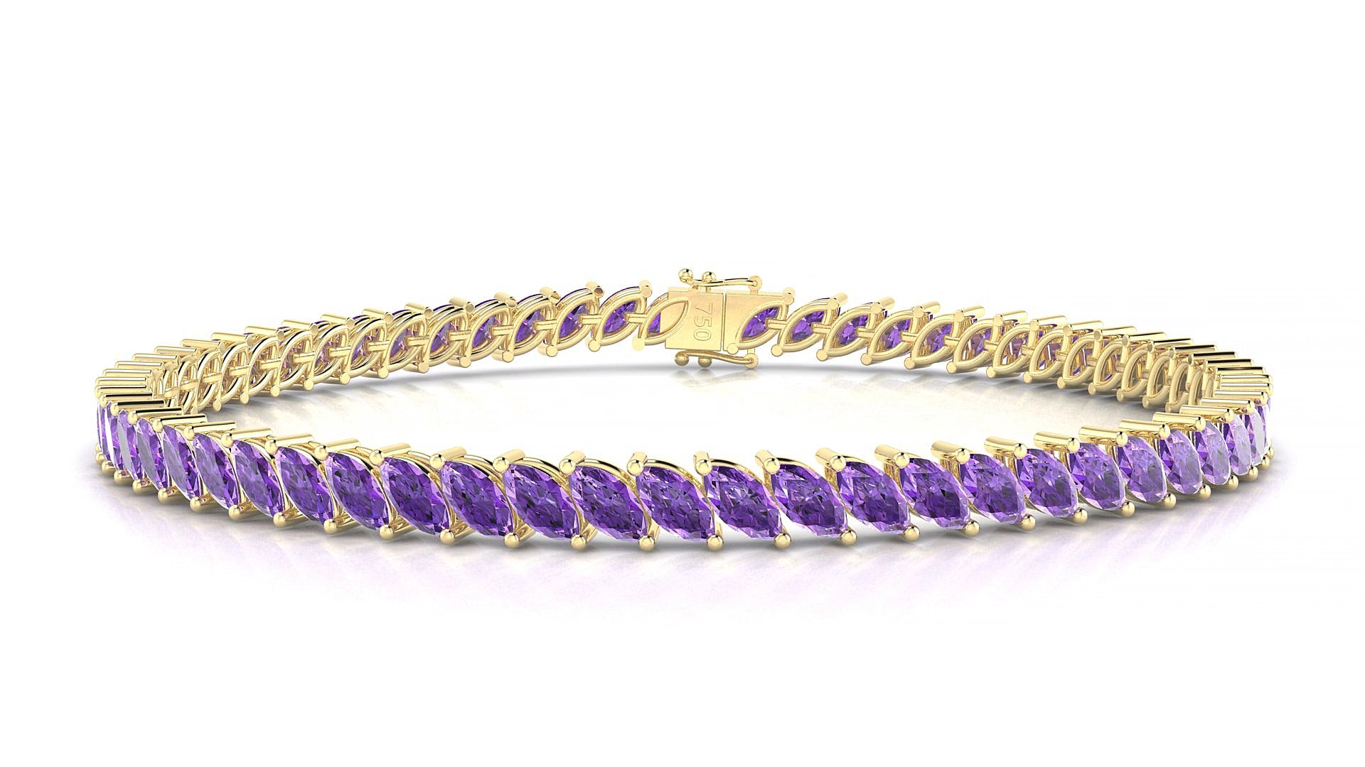 Venezia | 18k Yellow Gold 5 x 2.5 mm Marquise Natural Amethyst 17 cm Tennis Bracelet