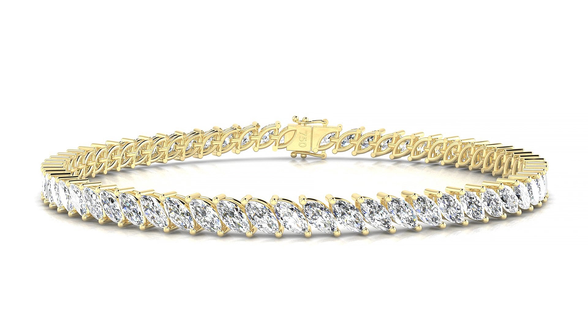 Venezia | 18k Yellow Gold 5 x 2.5 mm Marquise Natural Diamond 15 cm Tennis Bracelet