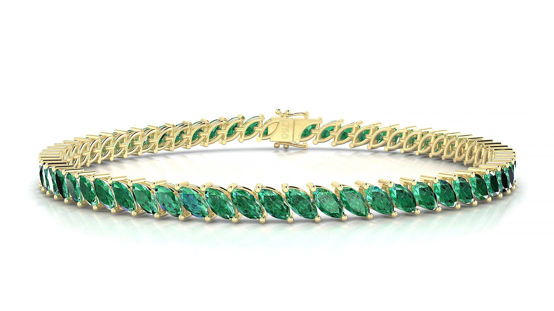Venezia | 18k Yellow Gold 5 x 2.5 mm Marquise Natural Emerald 17 cm Tennis Bracelet