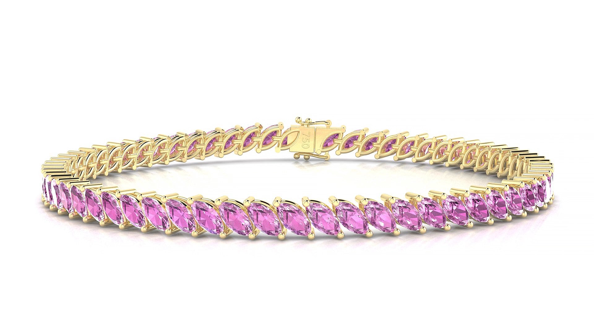 Venezia | 18k Yellow Gold 5 x 2.5 mm Marquise Natural Pink Sapphire 19 cm Tennis Bracelet