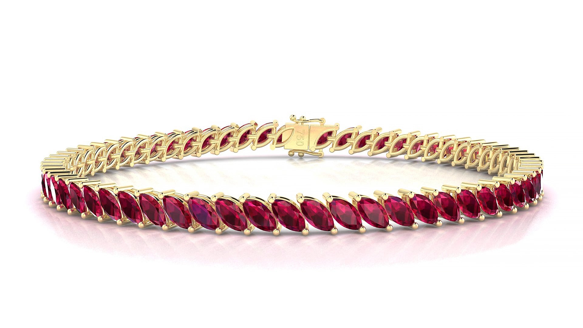 Venezia | 18k Yellow Gold 5 x 2.5 mm Marquise Natural Ruby 18 cm Tennis Bracelet