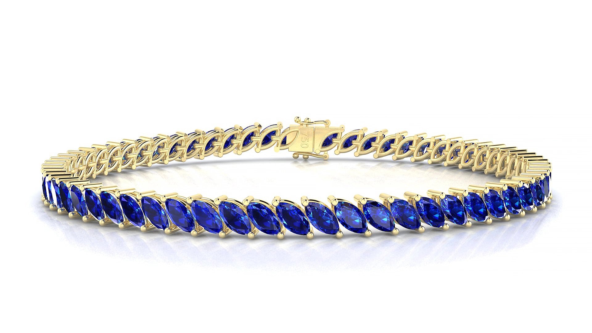 Venezia | 18k Yellow Gold 5 x 2.5 mm Marquise Natural Sapphire 15 cm Tennis Bracelet