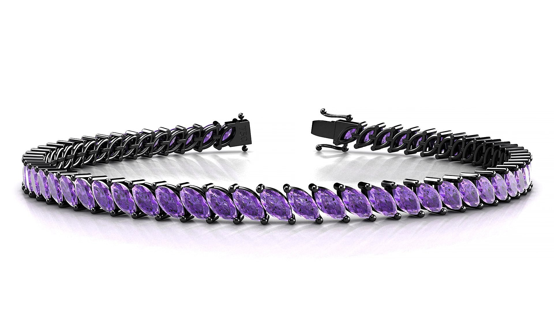Venezia | 18k Black Gold 5 x 2.5 mm Marquise Natural Amethyst 19 cm Tennis Bracelet