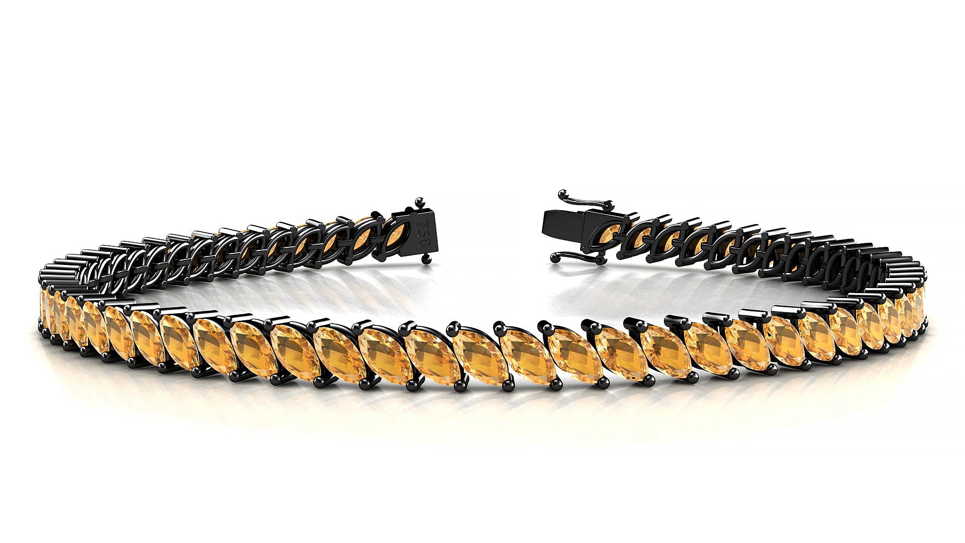 Venezia | 18k Black Gold 5 x 2.5 mm Marquise Natural Citrine 16 cm Tennis Bracelet