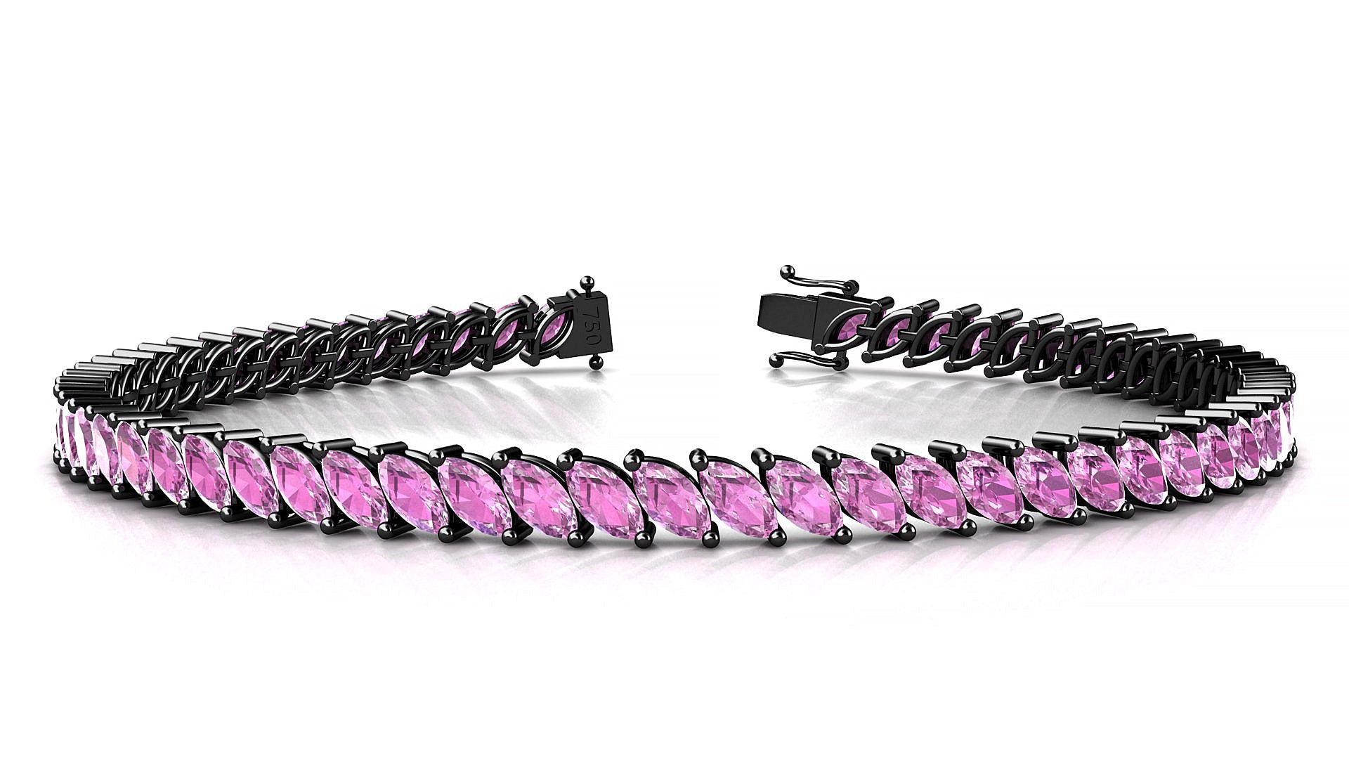 Venezia | 18k Black Gold 5 x 2.5 mm Marquise Natural Pink Sapphire Tennis Bracelet