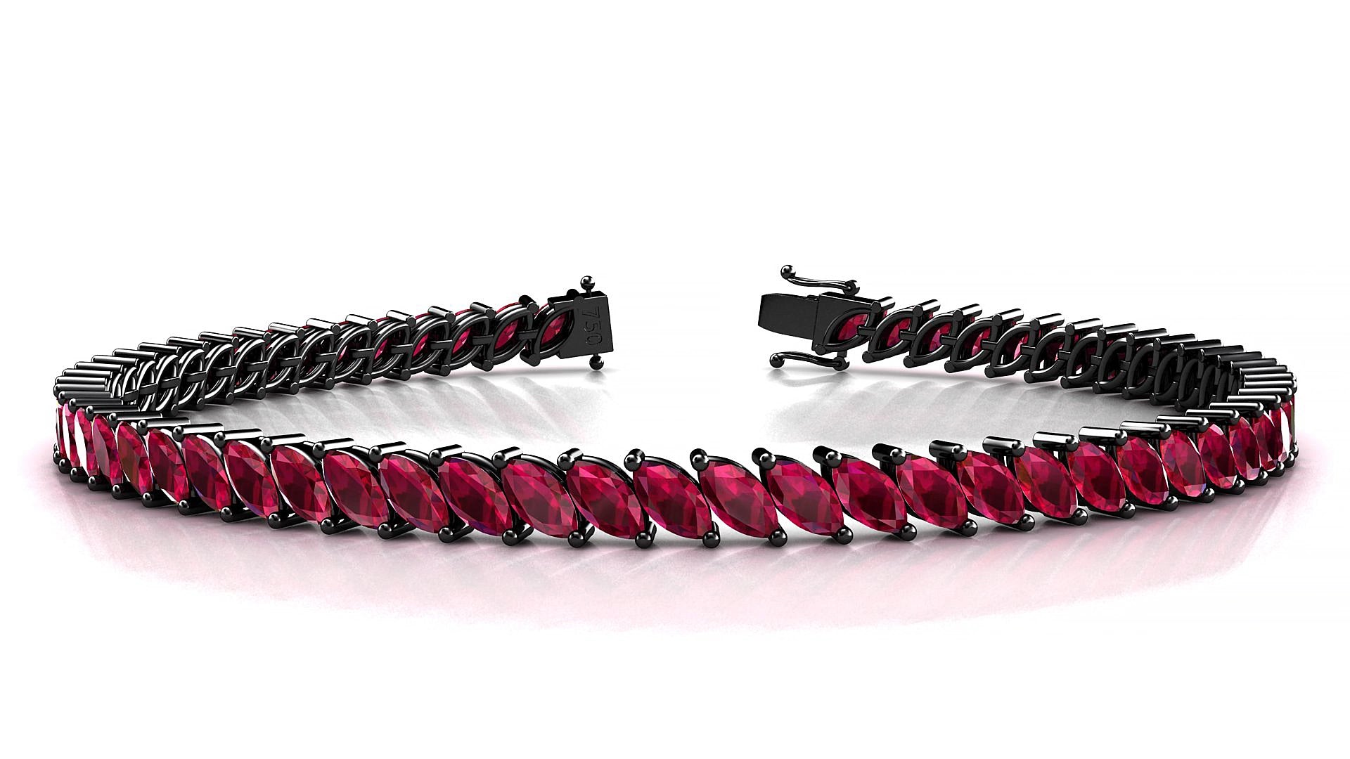 Venezia | 18k Black Gold 5 x 2.5 mm Marquise Natural Ruby 15 cm Tennis Bracelet