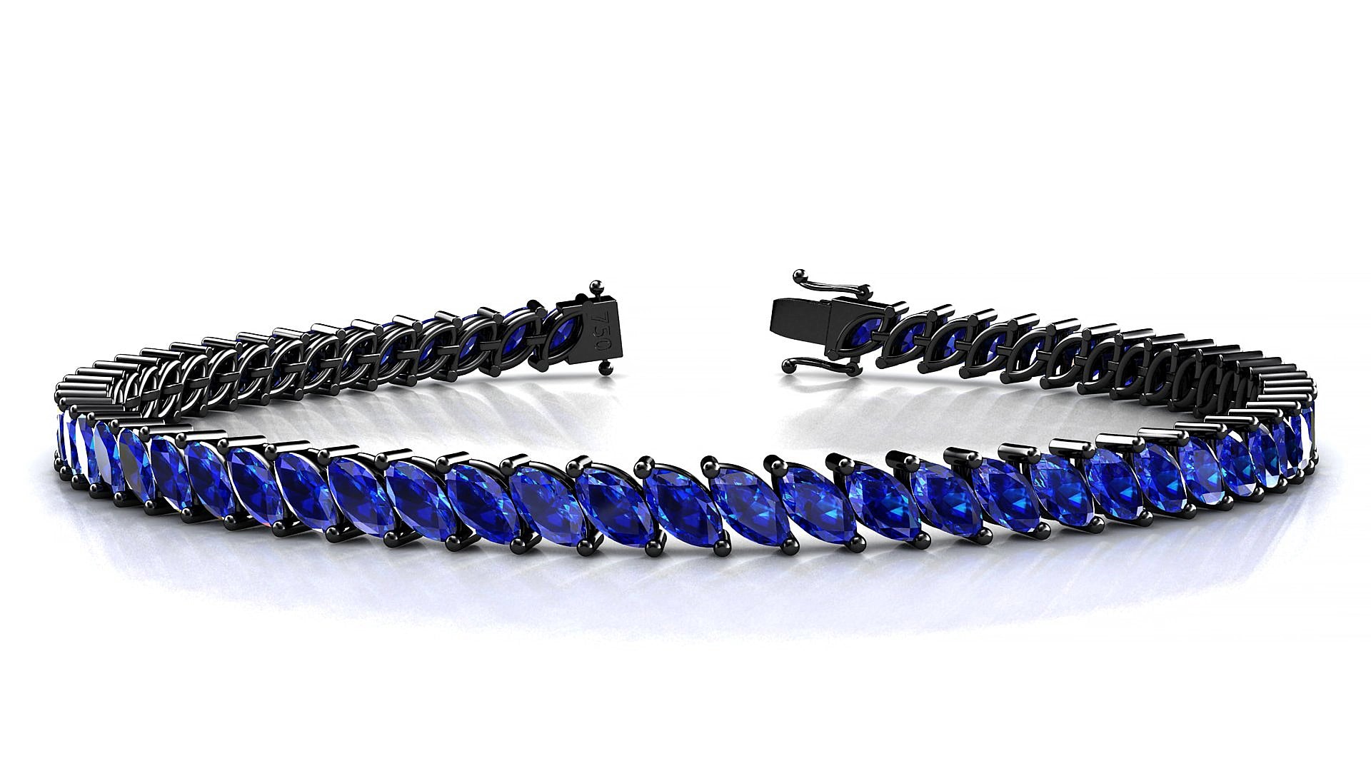 Venezia | 18k Black Gold 5 x 2.5 mm Marquise Natural Sapphire 18 cm Tennis Bracelet