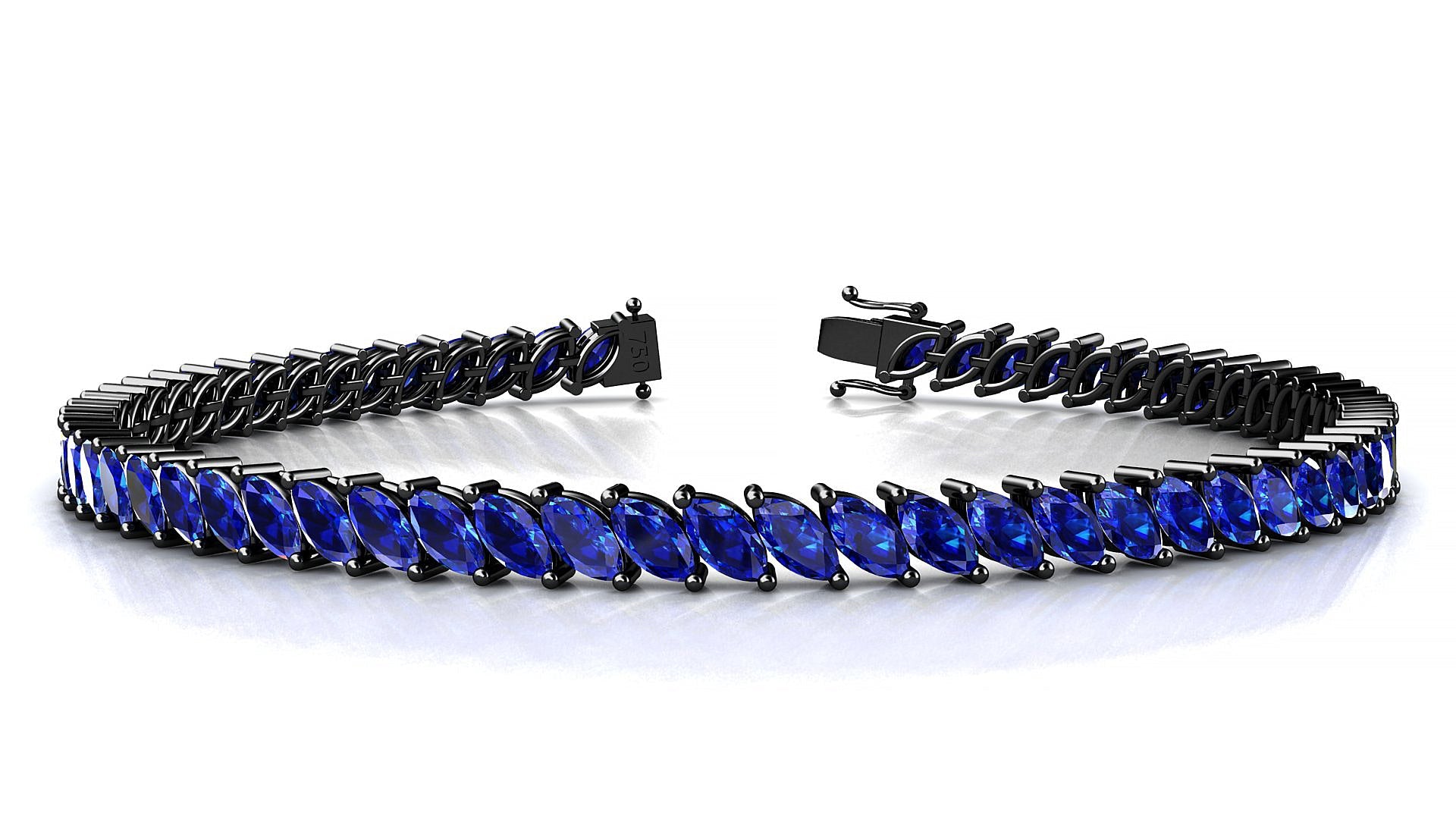 Venezia | 18k Black Gold 5 x 2.5 mm Marquise Natural Sapphire Tennis Bracelet