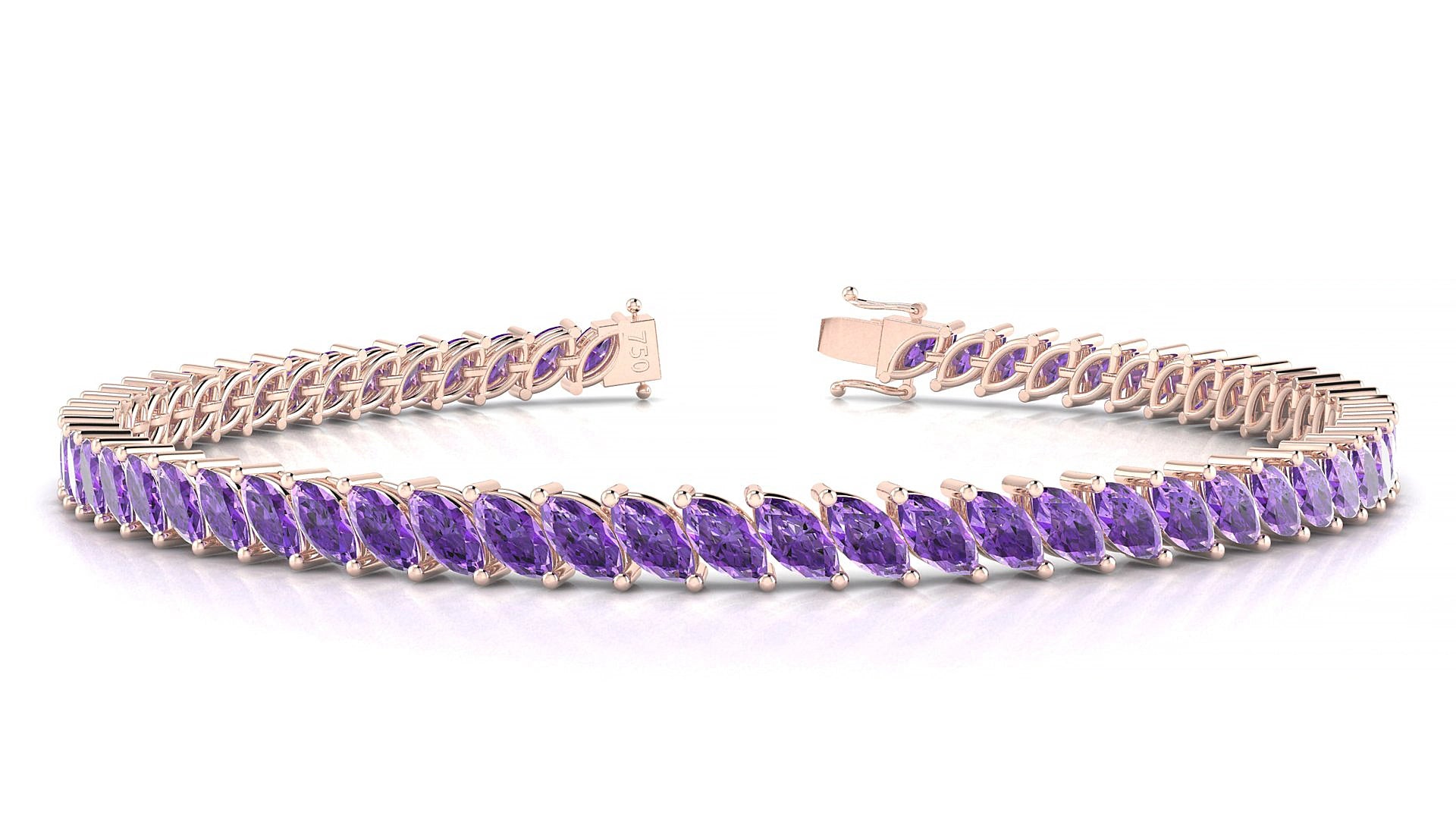 Venezia | 18k Rose Gold 5 x 2.5 mm Marquise Natural Amethyst 16 cm Tennis Bracelet