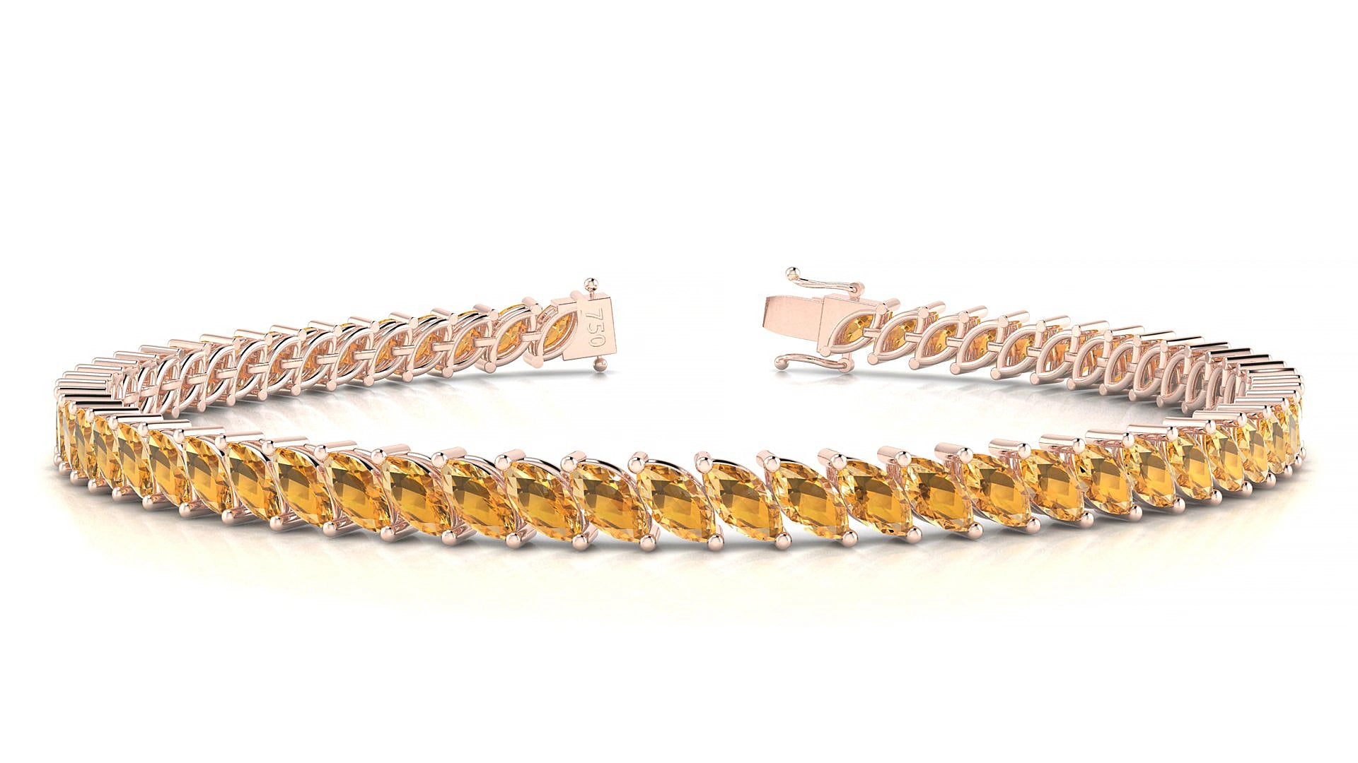 Venezia | 18k Rose Gold 5 x 2.5 mm Marquise Natural Citrine 18 cm Tennis Bracelet