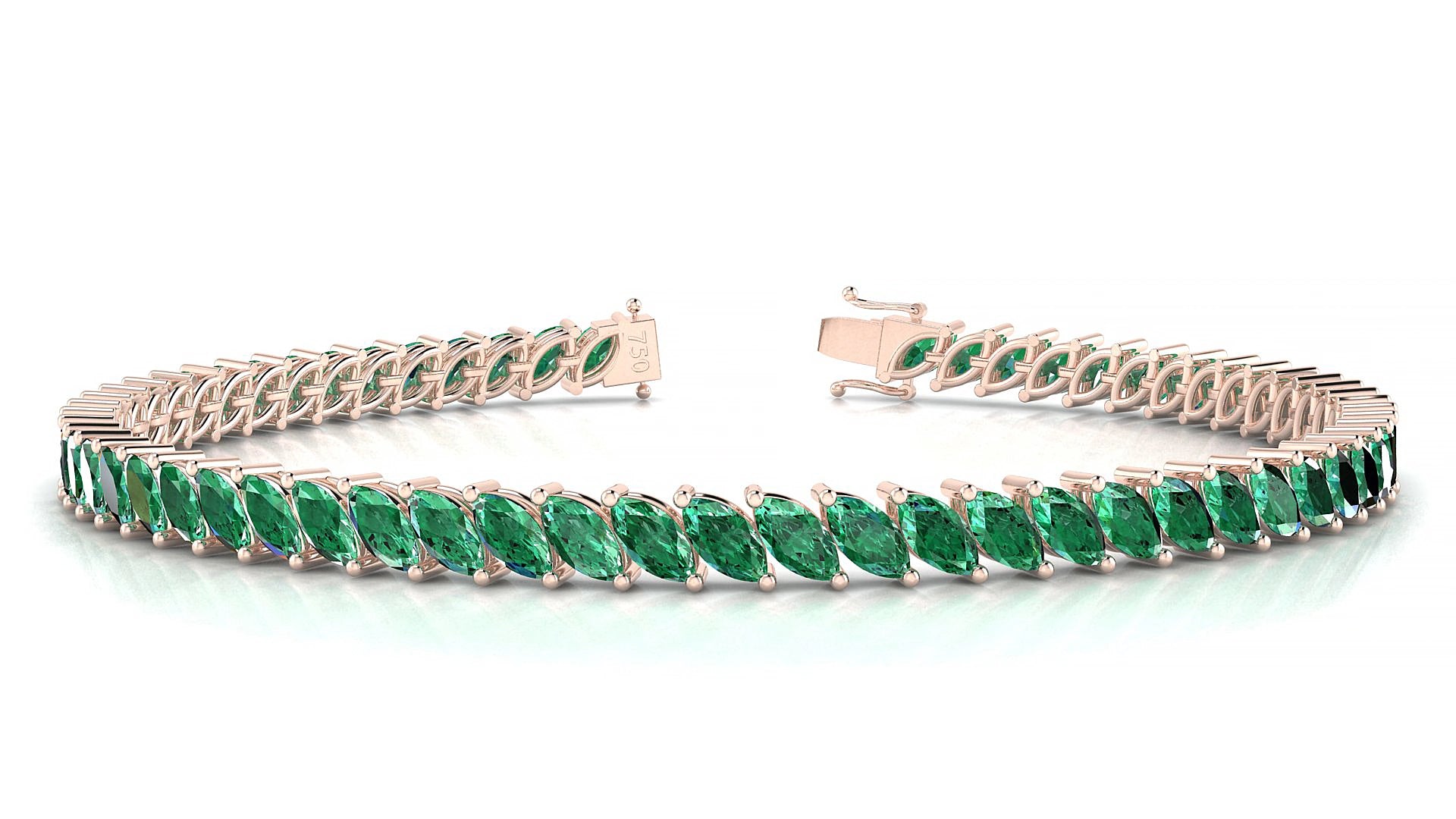 Venezia | 18k Rose Gold 5 x 2.5 mm Marquise Natural Emerald 15 cm Tennis Bracelet