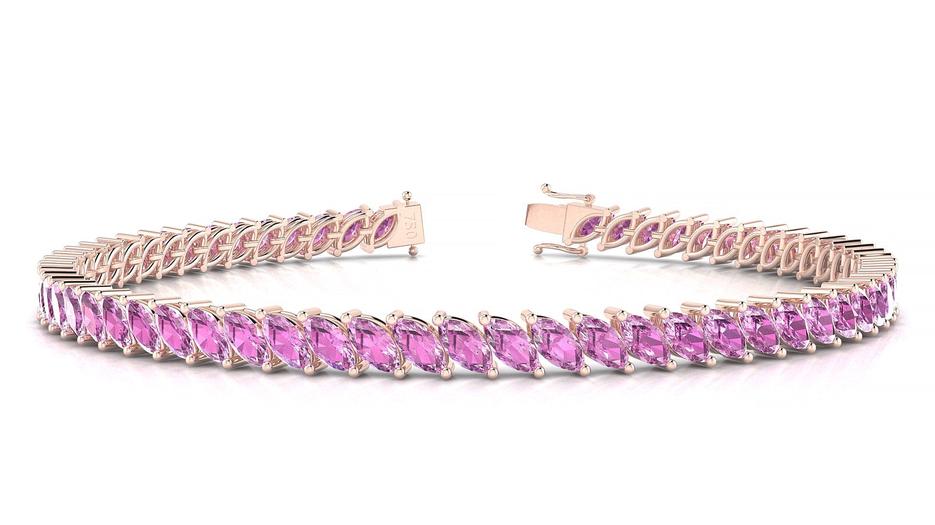 Venezia | 18k Rose Gold 5 x 2.5 mm Marquise Natural Pink Sapphire Tennis Bracelet