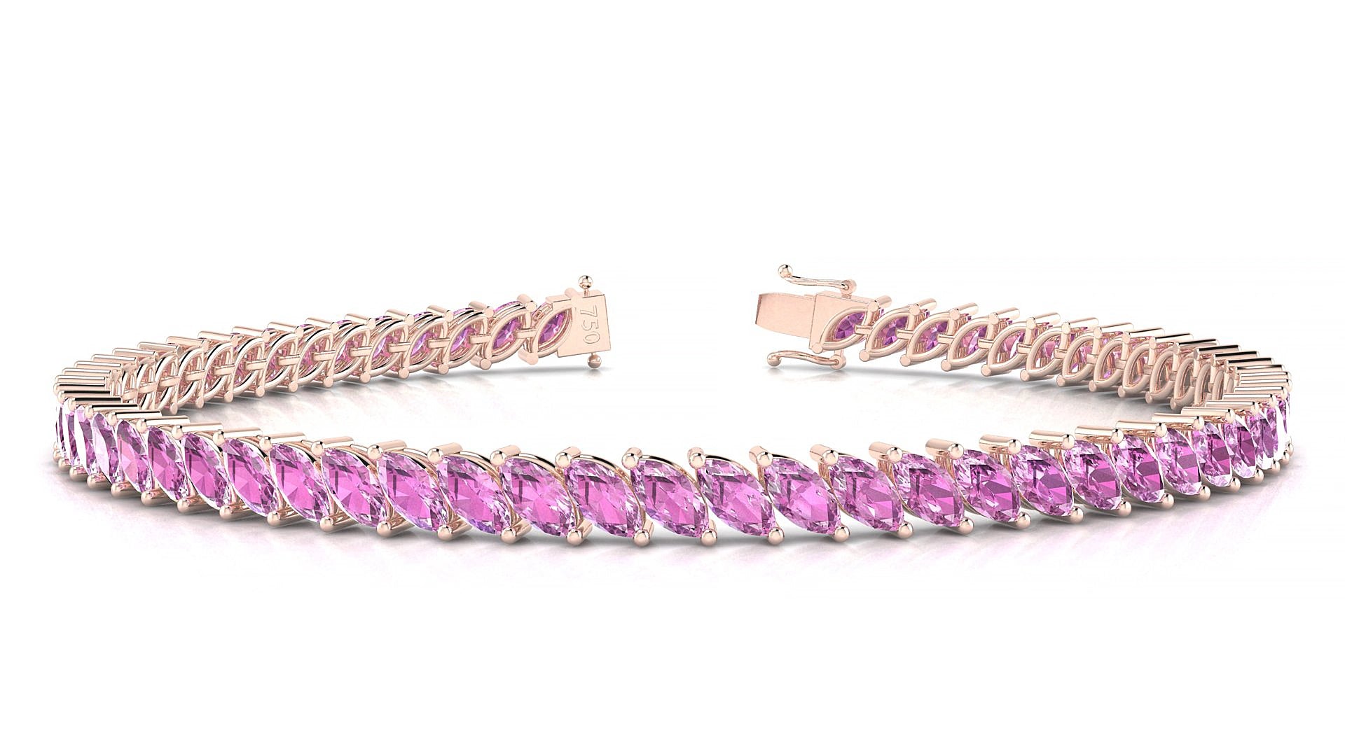 Venezia | 18k Rose Gold 5 x 2.5 mm Marquise Natural Pink Sapphire 19 cm Tennis Bracelet