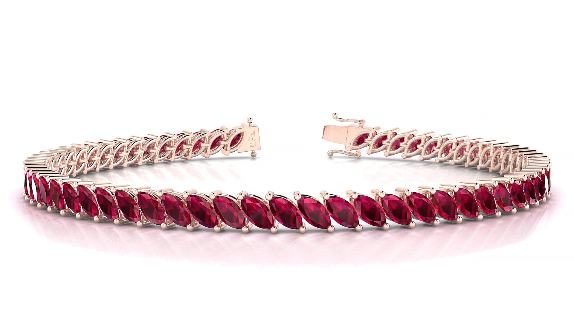 Venezia | 18k Rose Gold 5 x 2.5 mm Marquise Natural Ruby 16 cm Tennis Bracelet