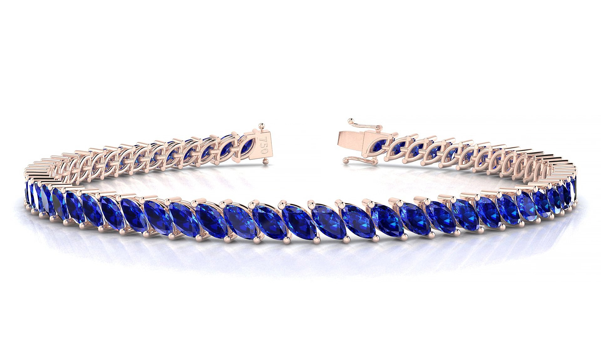 Venezia | 18k Rose Gold 5 x 2.5 mm Marquise Natural Sapphire 15 cm Tennis Bracelet