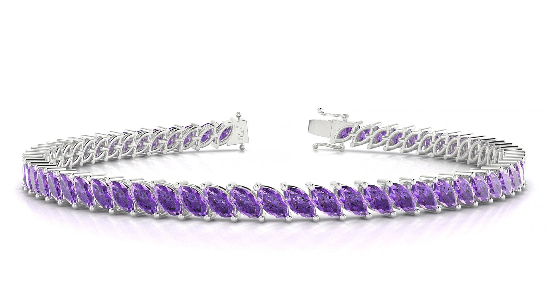 Venezia | 18k White Gold 5 x 2.5 mm Marquise Natural Amethyst 19 cm Tennis Bracelet