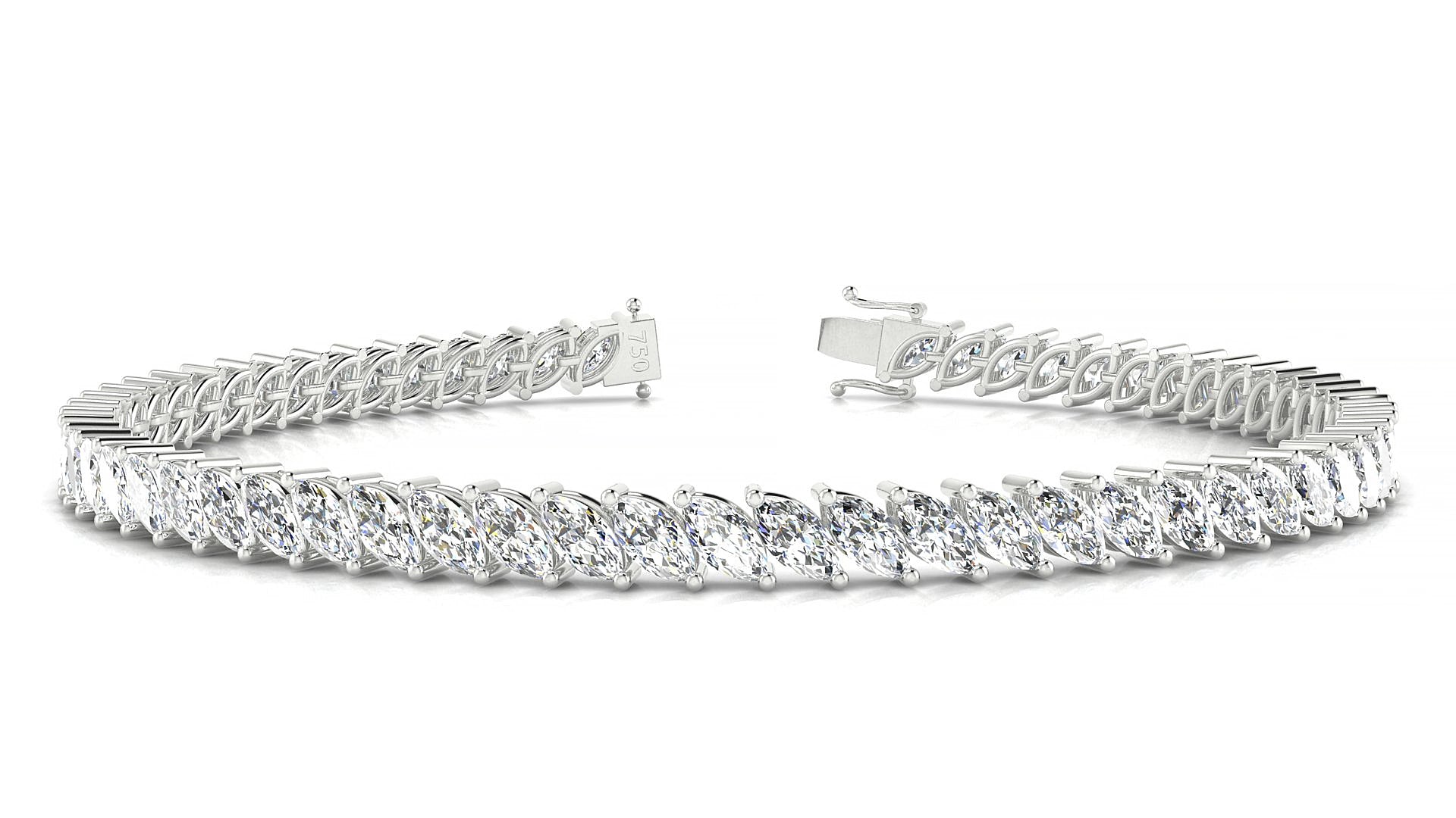 Venezia | 18k White Gold 5 x 2.5 mm Marquise Natural Diamond 18 cm Tennis Bracelet