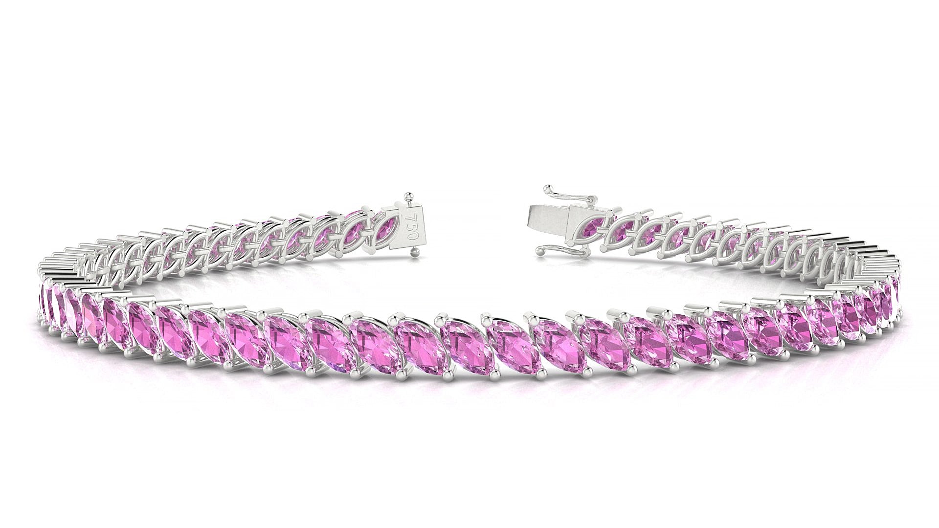 Venezia | 18k White Gold 5 x 2.5 mm Marquise Natural Pink Sapphire 16 cm Tennis Bracelet