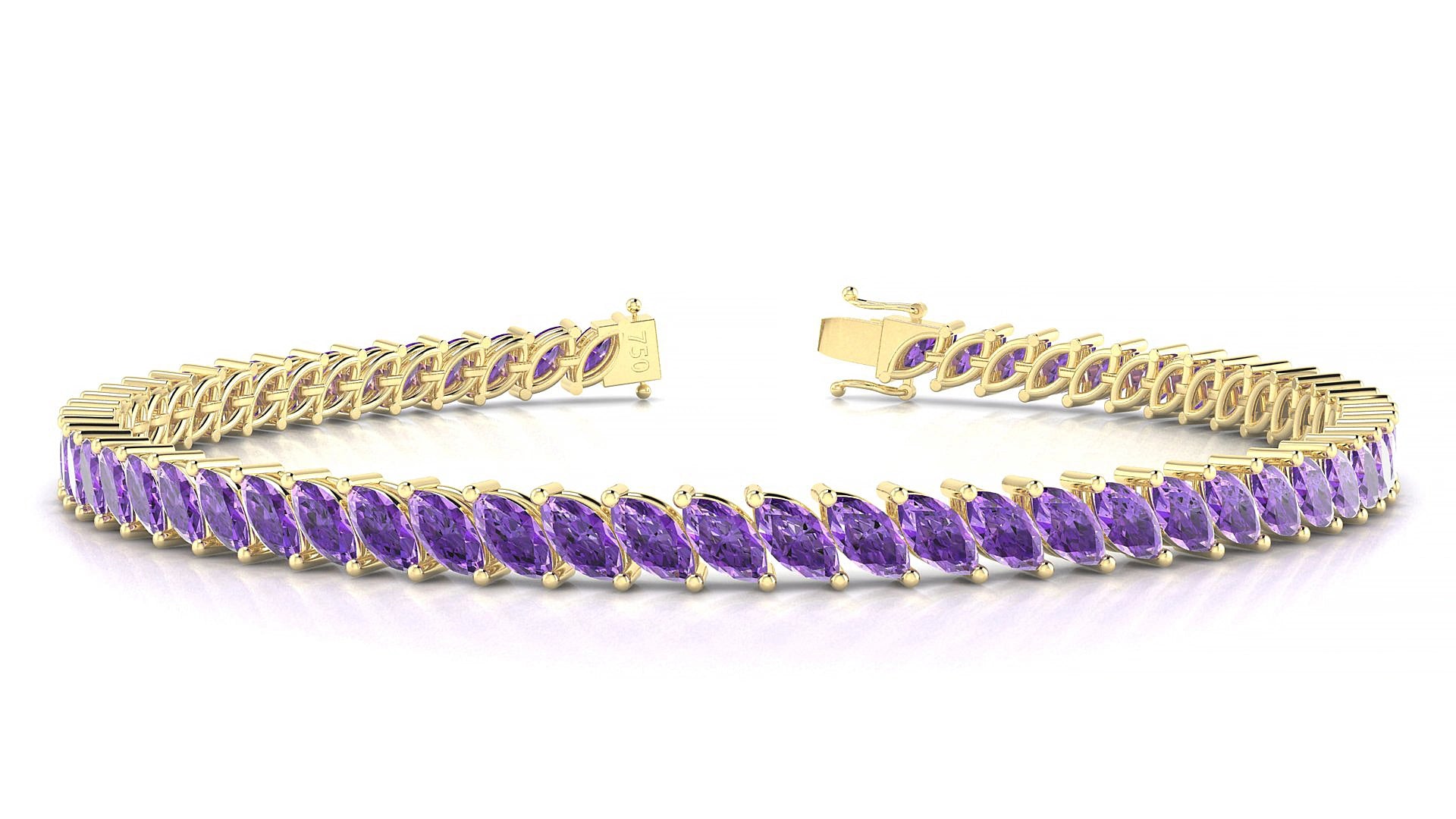 Venezia | 18k Yellow Gold 5 x 2.5 mm Marquise Natural Amethyst 18 cm Tennis Bracelet
