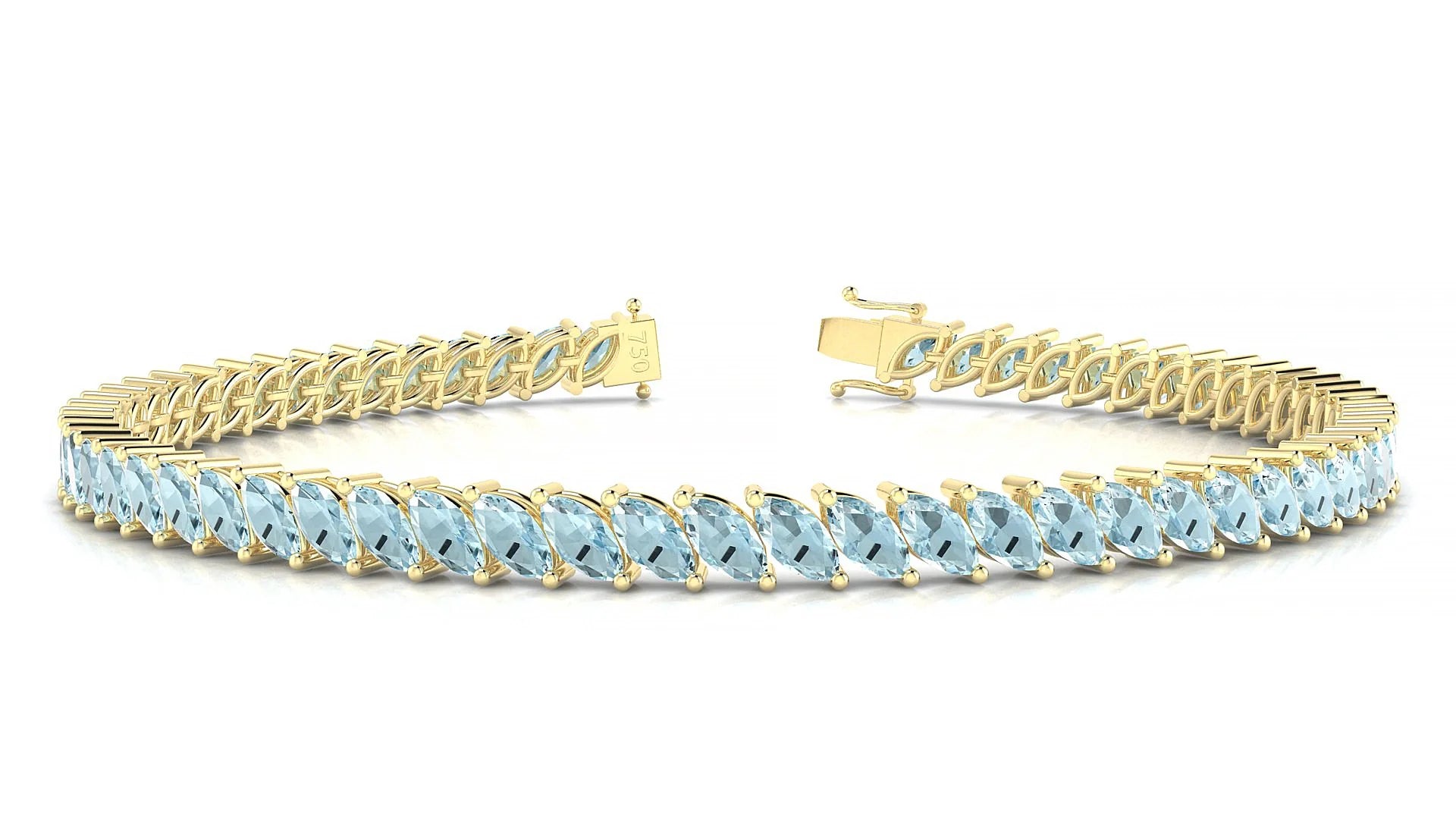Venezia | 18k Yellow Gold 5 x 2.5 mm Marquise Natural Aquamarine Tennis Bracelet