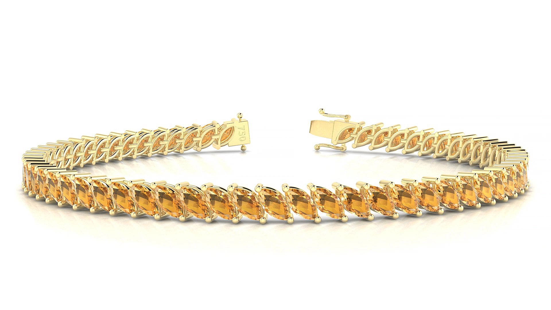 Venezia | 18k Yellow Gold 5 x 2.5 mm Marquise Natural Citrine 17 cm Tennis Bracelet