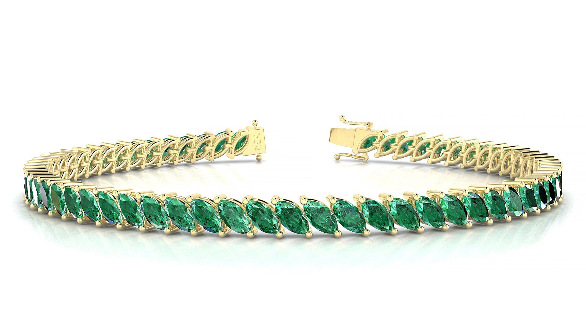 Venezia | 18k Yellow Gold 5 x 2.5 mm Marquise Natural Emerald 17 cm Tennis Bracelet